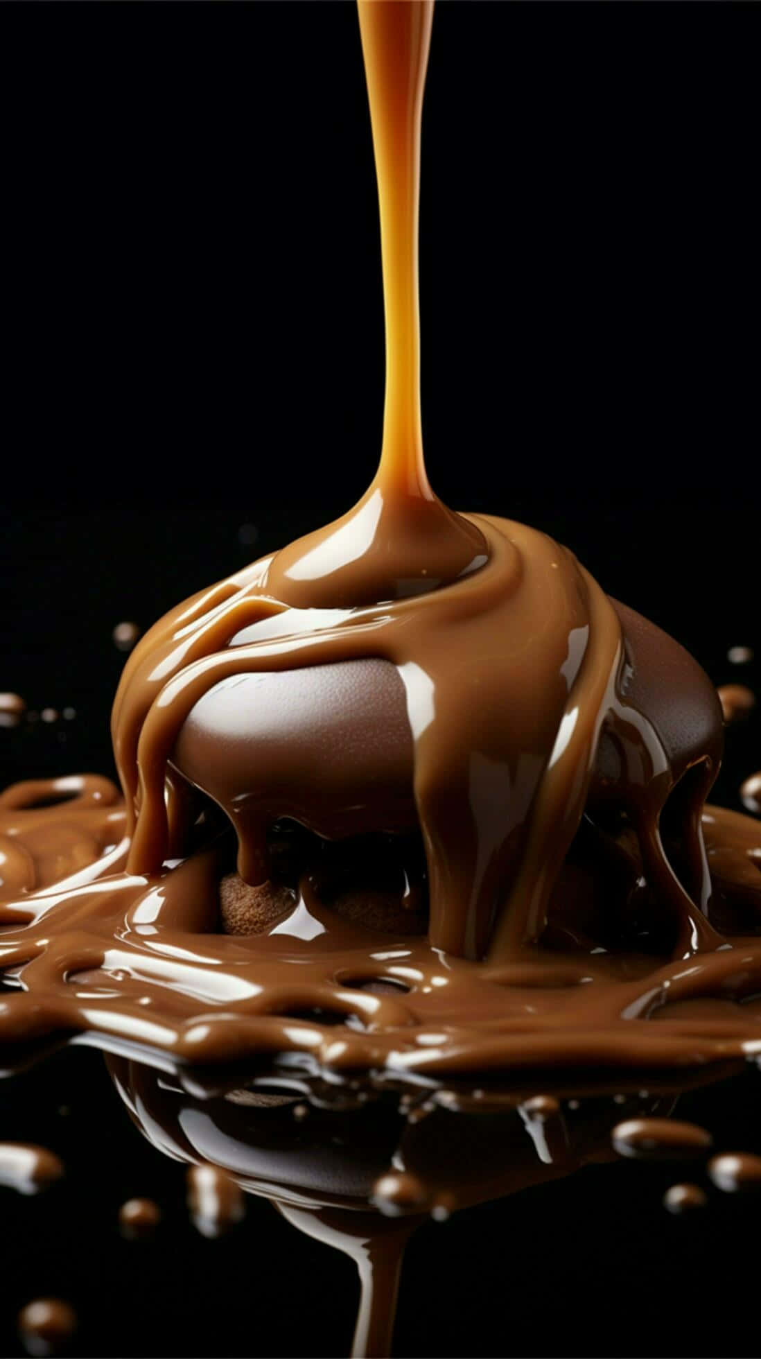 Decadent Chocolate Pour, golden caramel syrup, glossy chocolate sphere, Full HD Phone Wallpaper