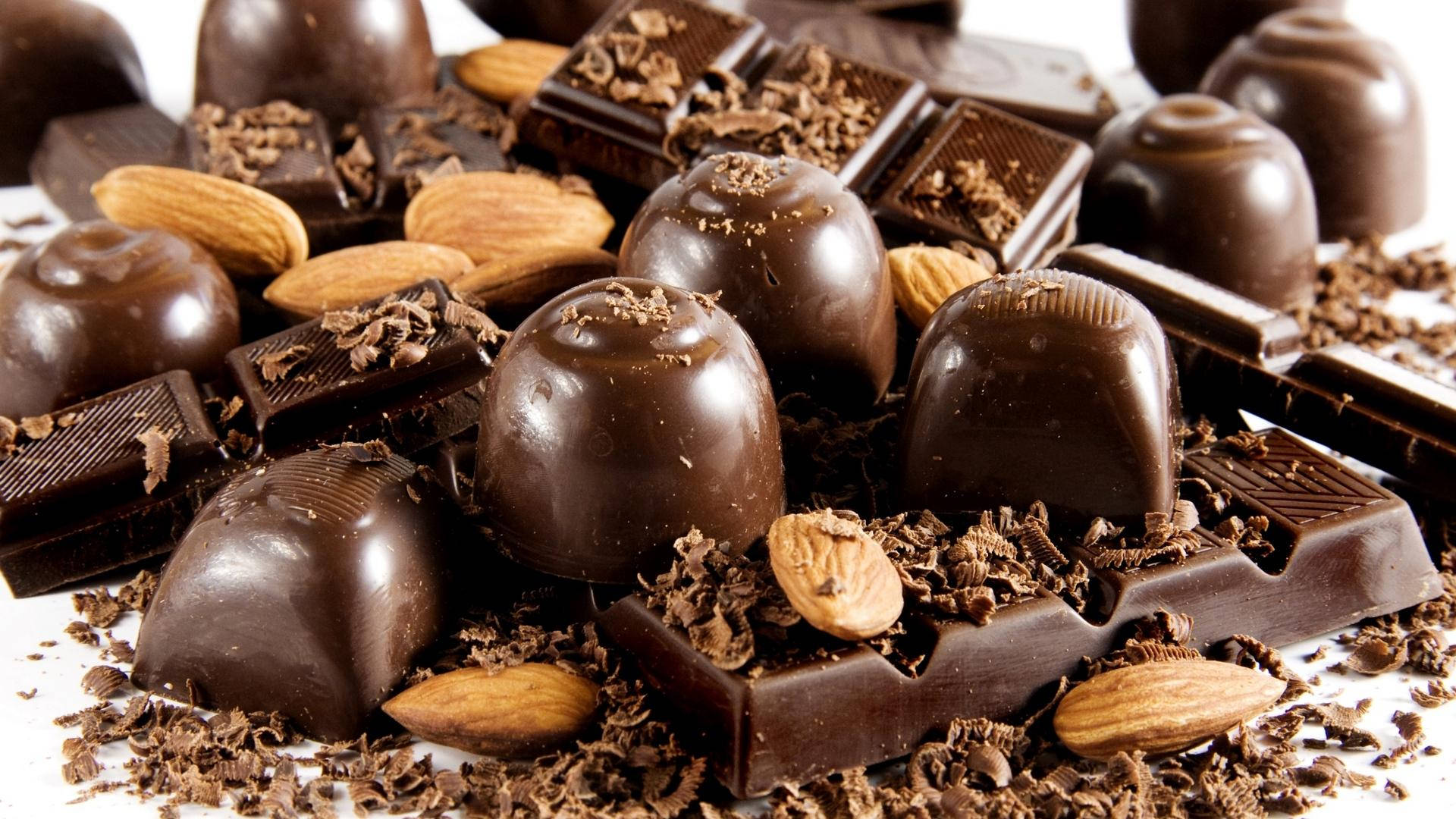 Delicious Almond Dark Chocolate, dark chocolate, whole almonds, Full HD Desktop Wallpaper