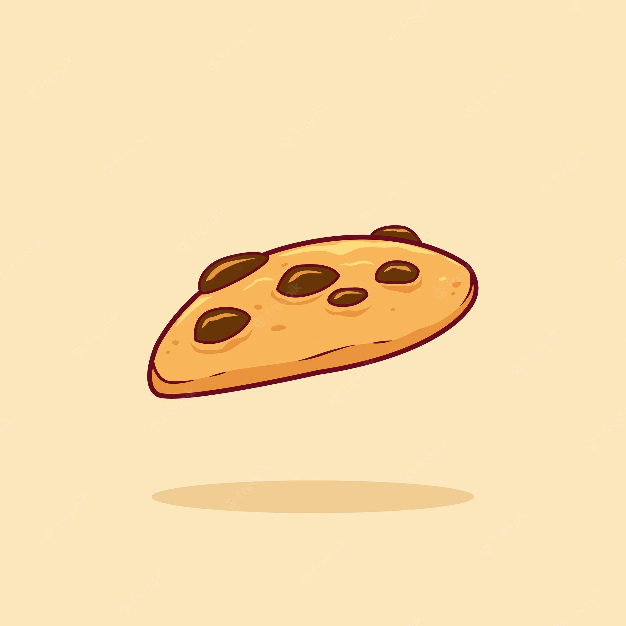 cartoon-style chocolate chip cookie, soft beige background, subtle shadow, Full HD Desktop Wallpaper