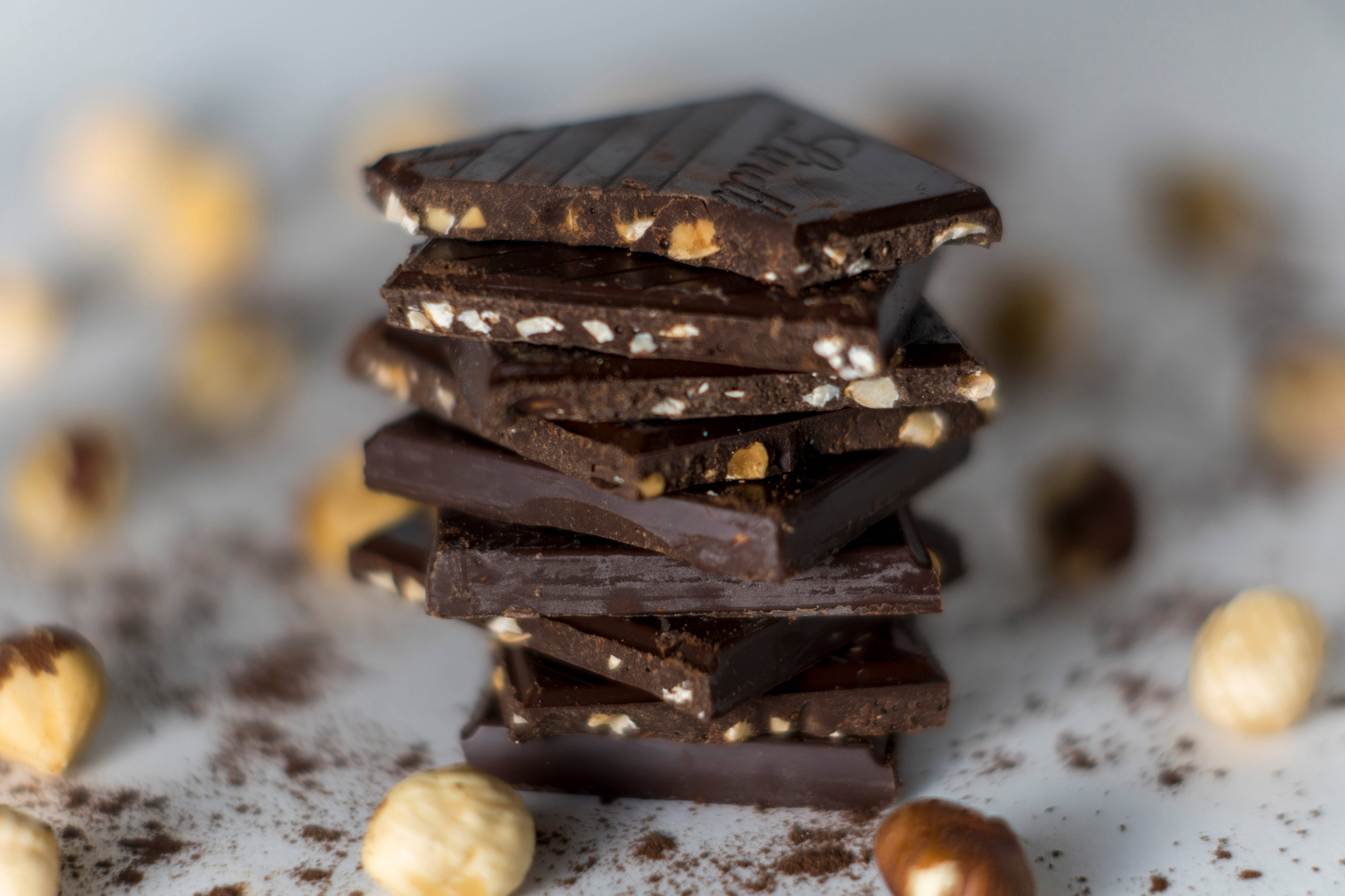 dark chocolate bars, hazelnuts, cocoa powder, 5K Desktop Wallpaper