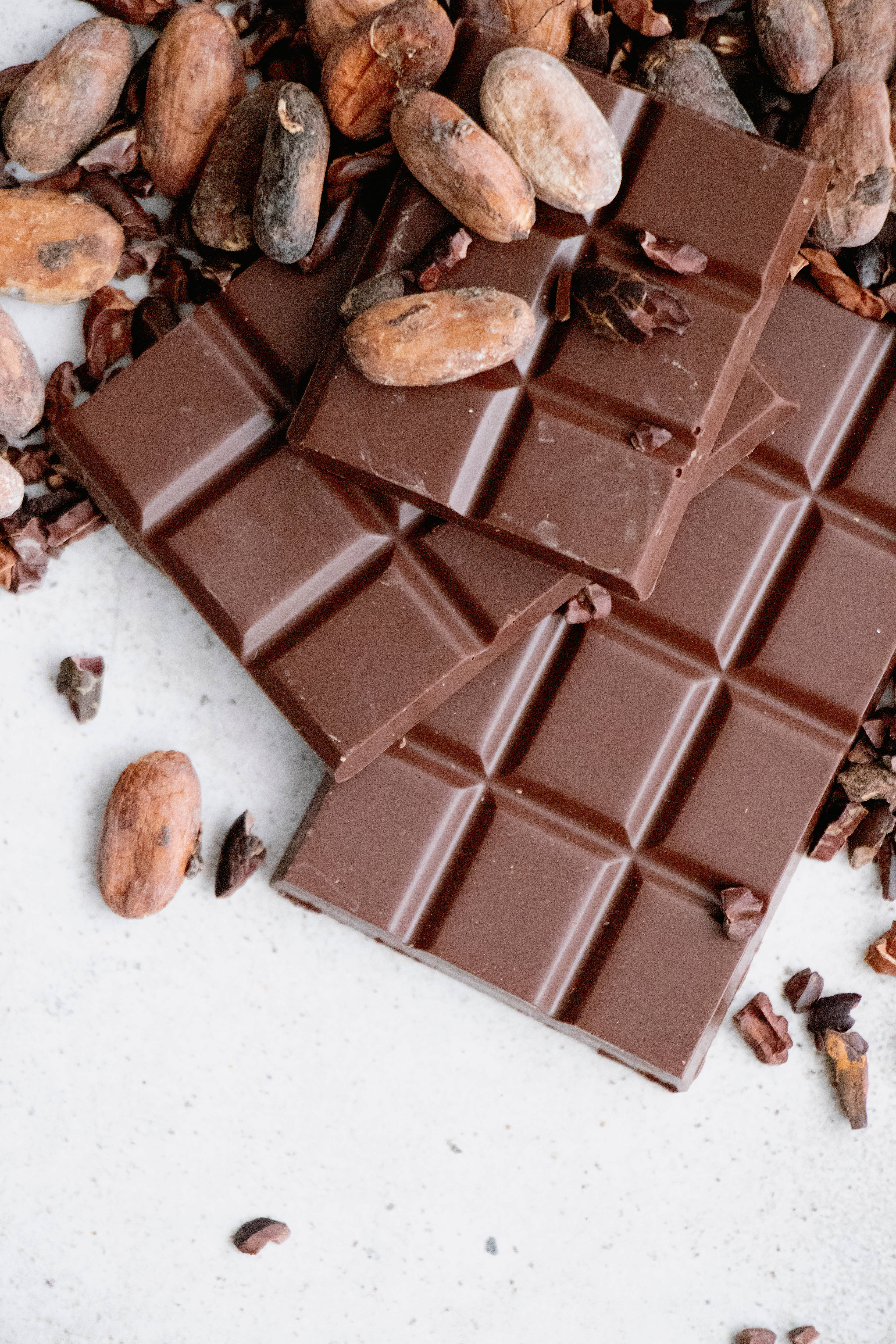 chocolate bars, cocoa beans, dark chocolate, 4K Phone Wallpaper