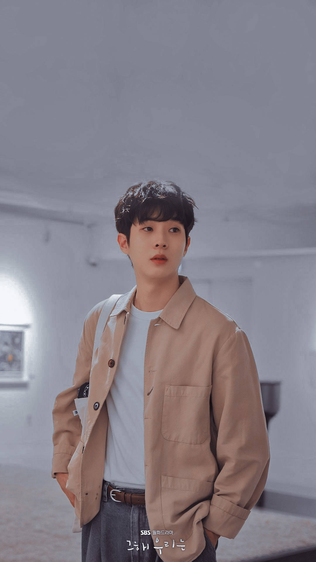 Choi Woo Shik, beige jacket, white tee, Full HD Phone Wallpaper