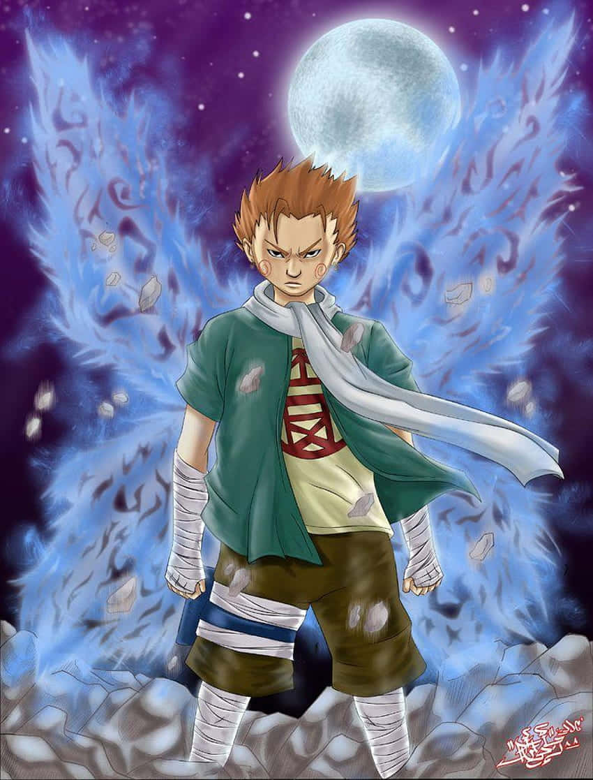 Choji 850, spiky orange hair, glowing blue chakra wings, SD Phone Wallpaper
