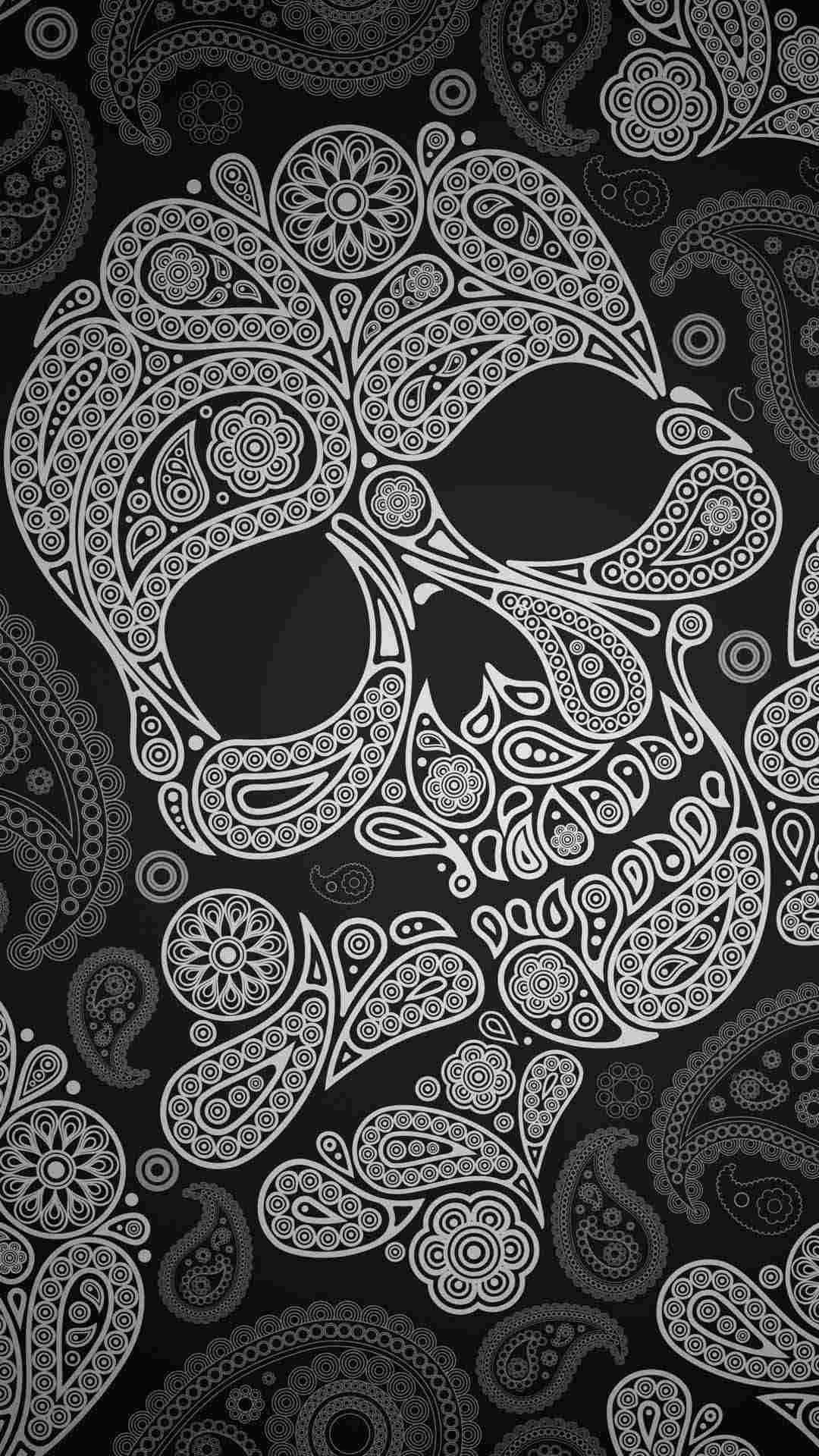 Chola Sugar Skulls, black and white skull, paisley pattern, Full HD Phone Wallpaper