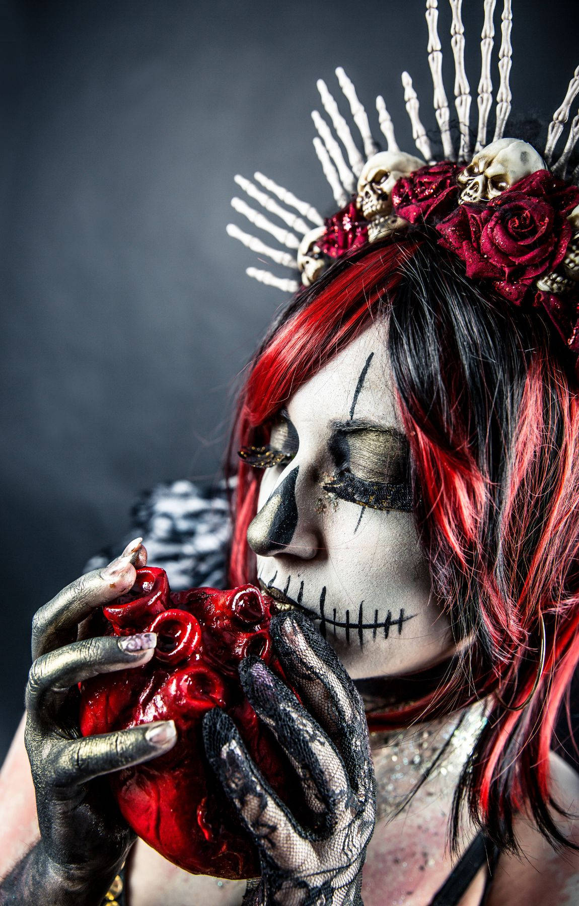 Chola Sugar Skulls, skull makeup, red hair, HD Phone Wallpaper