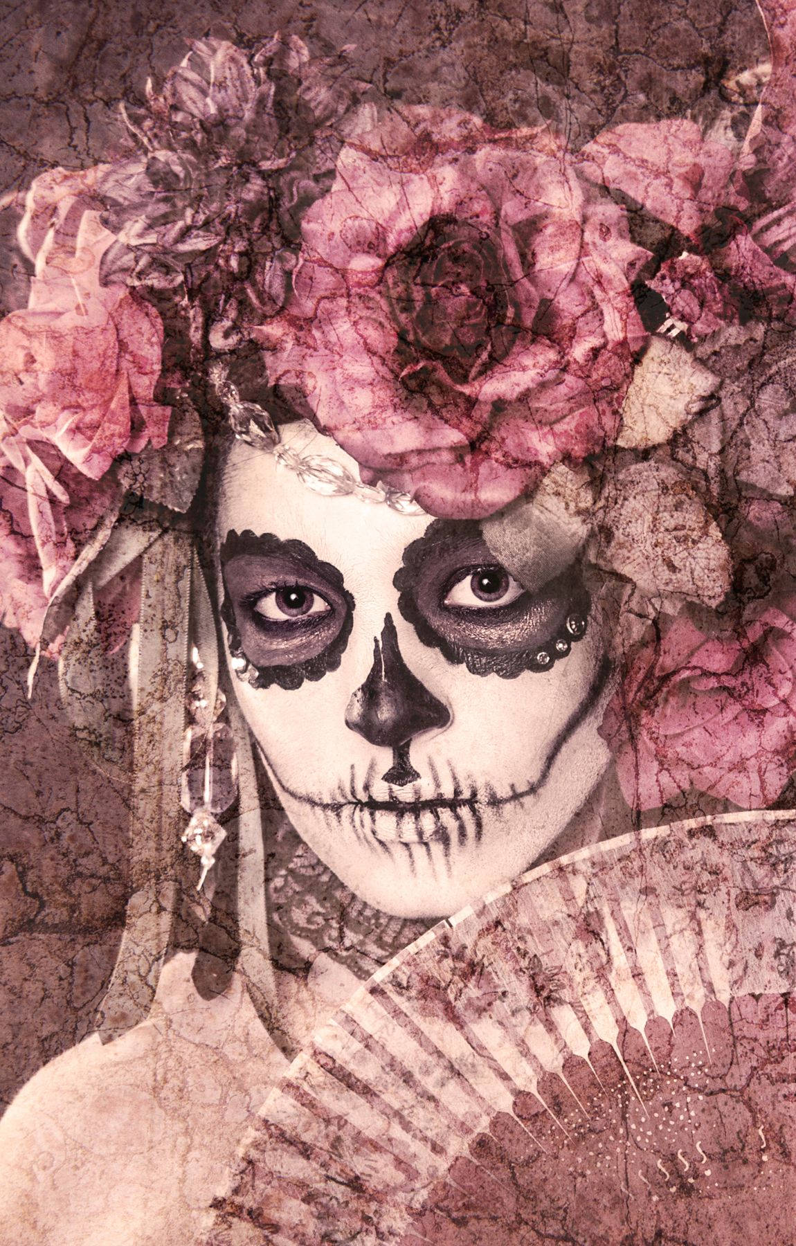 Chola Sugar Skulls, sugar skull makeup, pink roses, HD Phone Wallpaper