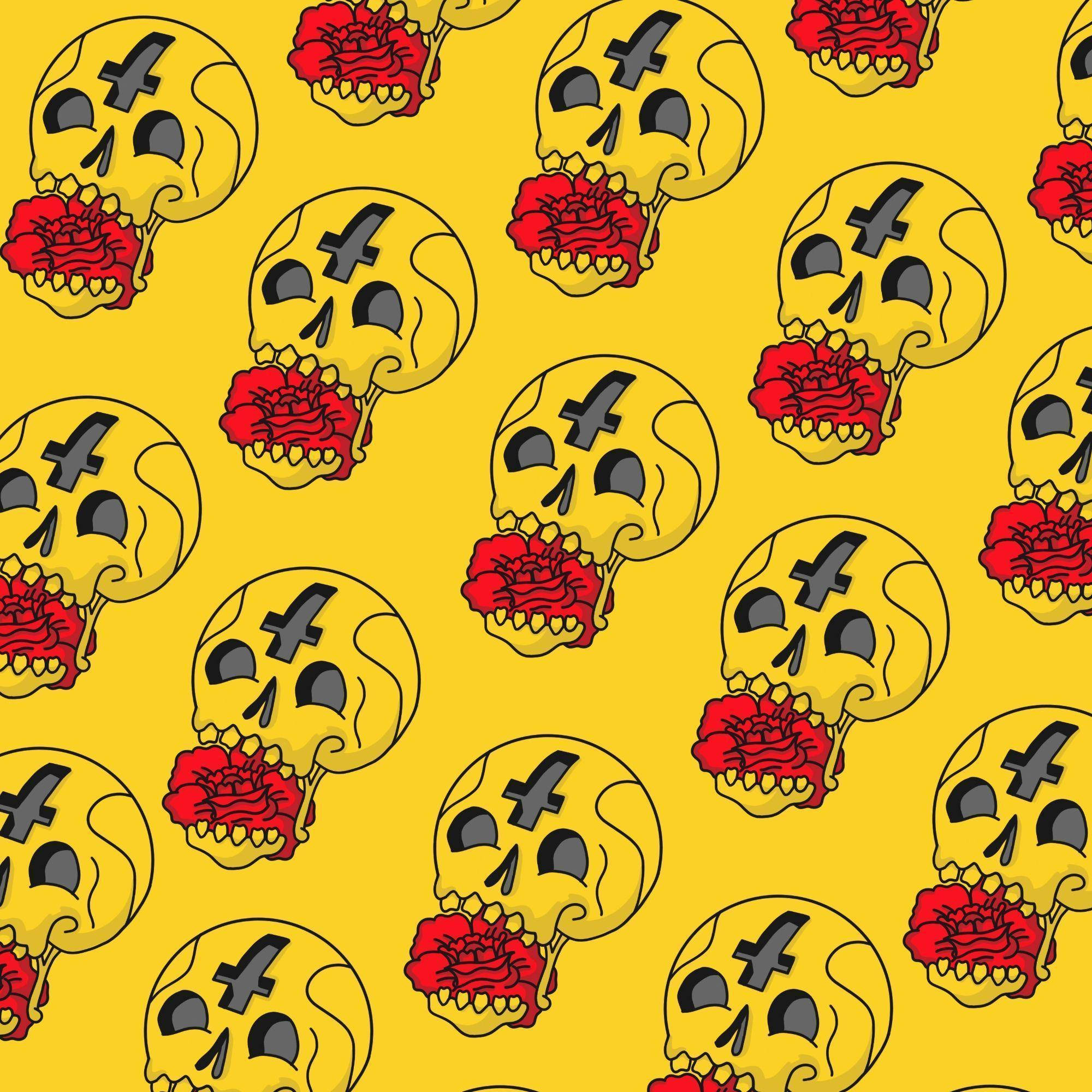Chola Sugar Skulls, yellow background, cartoon skulls, Full HD Desktop Wallpaper