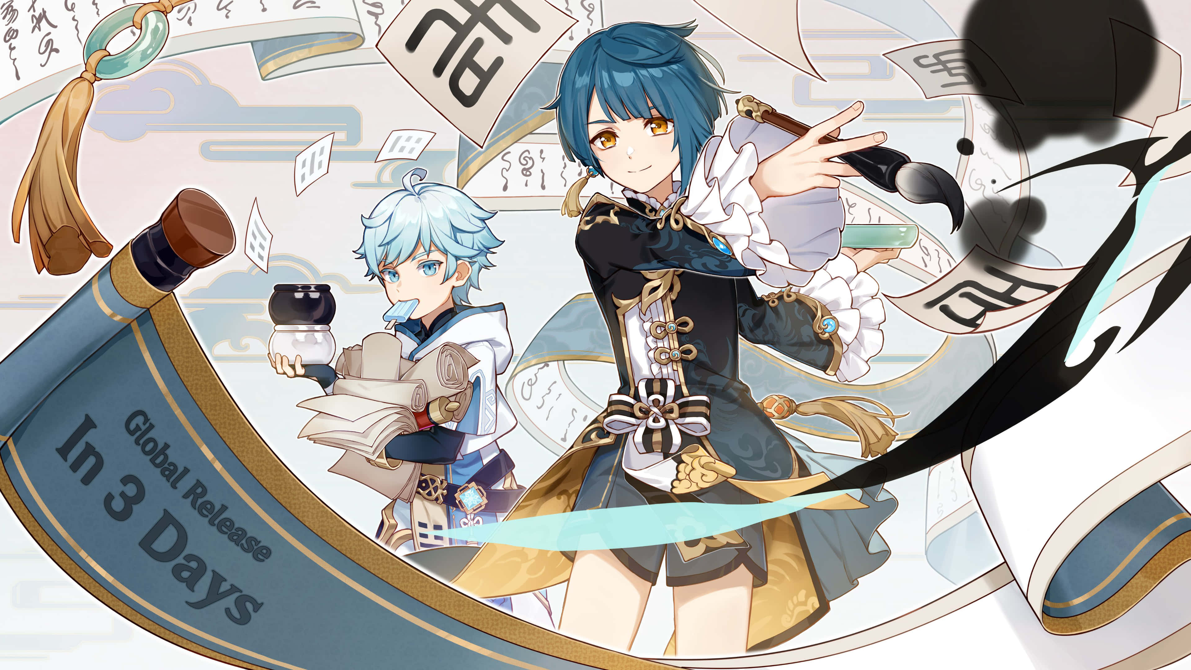 Chongyun, anime characters, ornate outfits, 4K Desktop Wallpaper