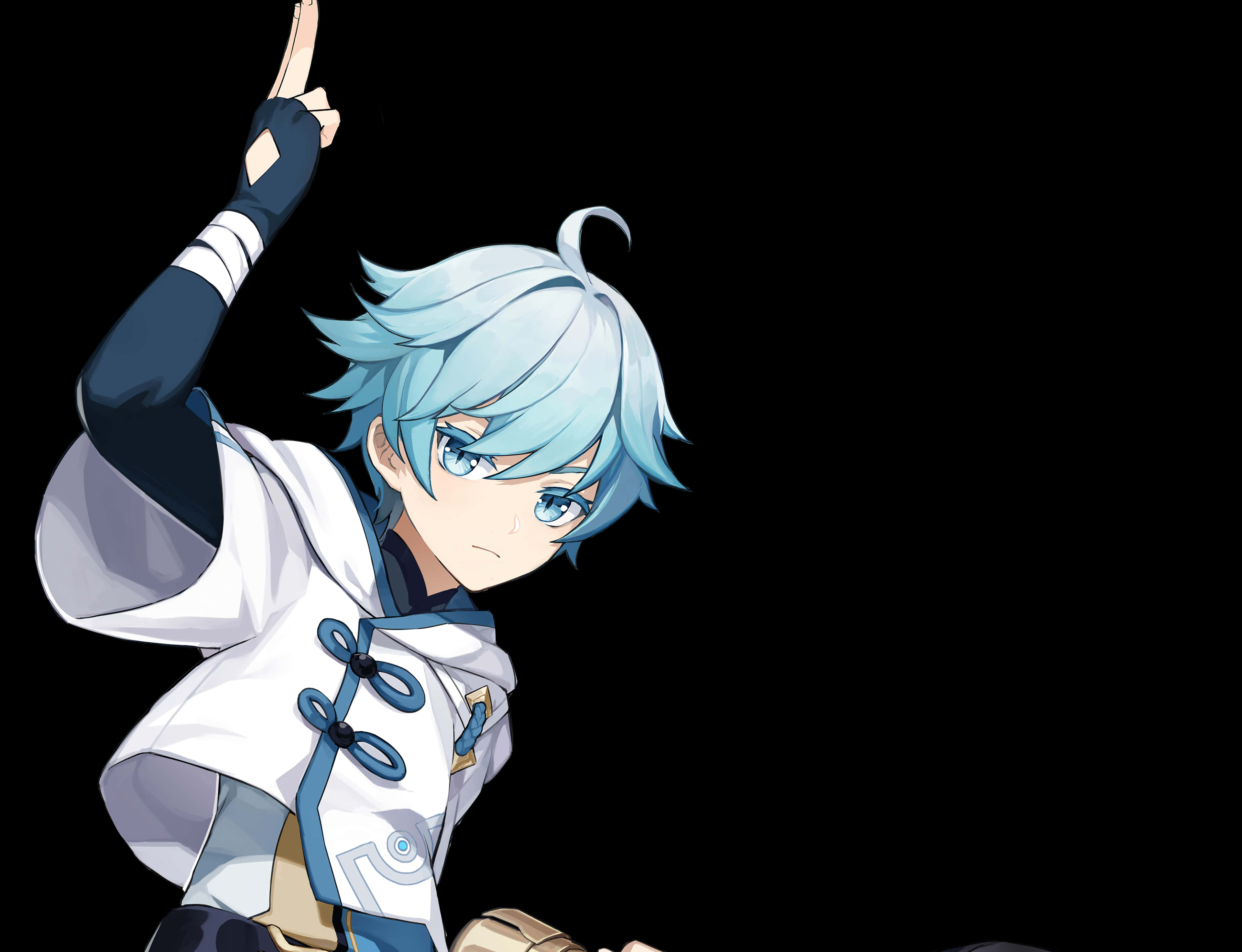 Chongyun, blue-haired anime boy, white and blue outfit, 4K Desktop Wallpaper