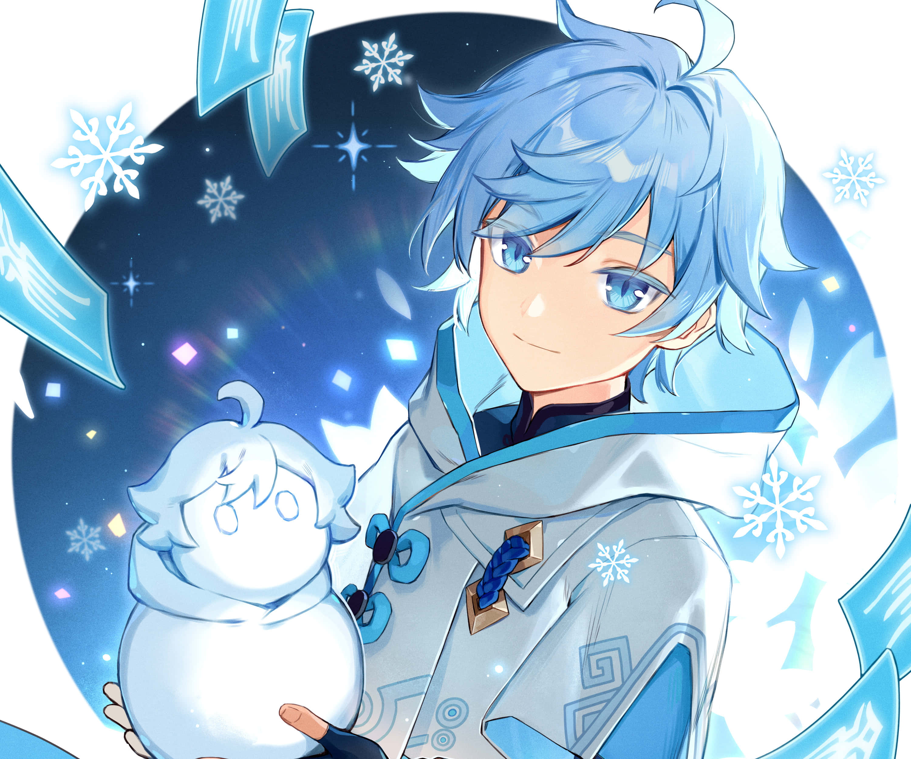 Chongyun, blue-haired anime boy, icy attire, 2K Desktop Wallpaper