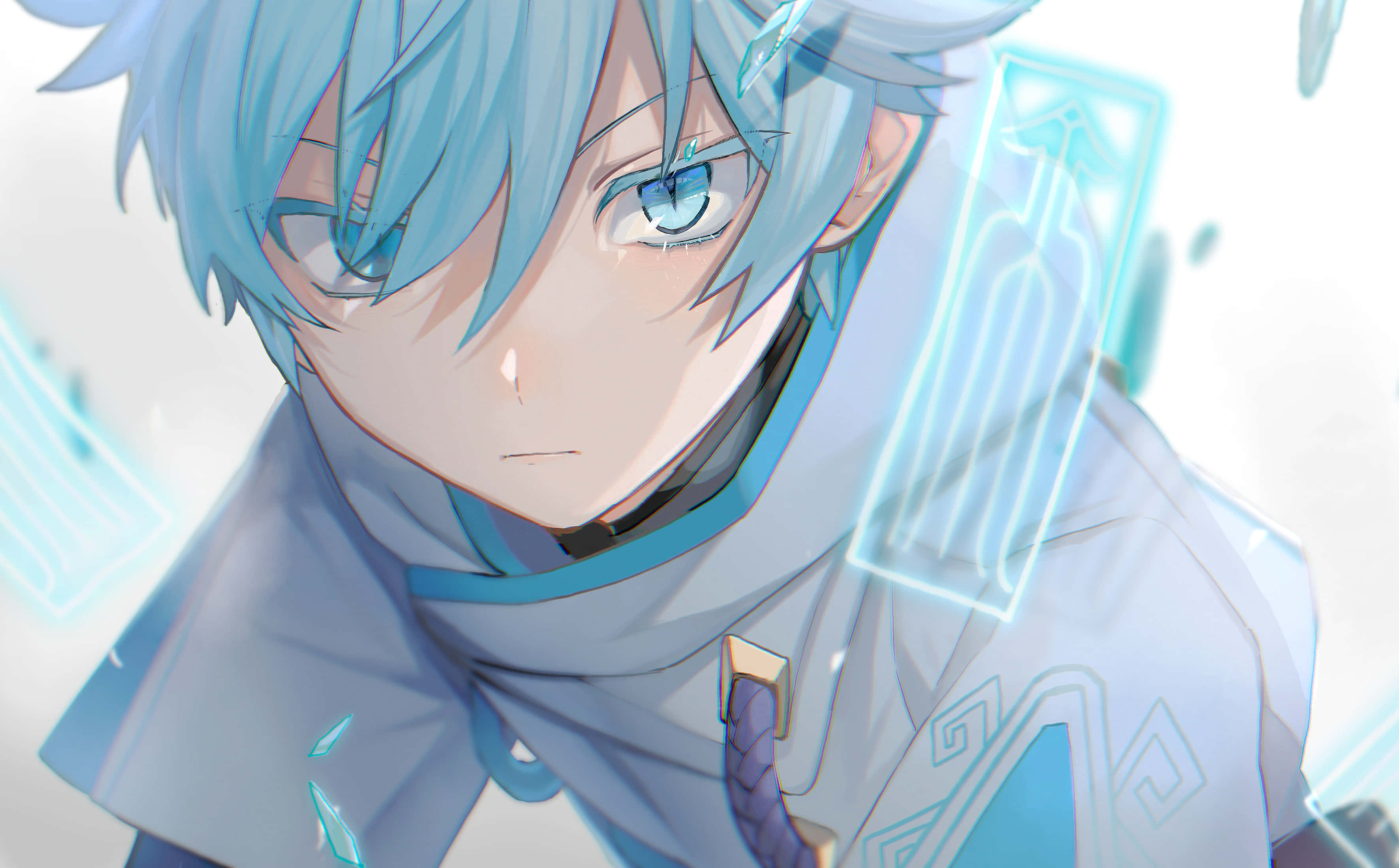 Chongyun, blue hair, blue eyes, 2K Desktop Wallpaper
