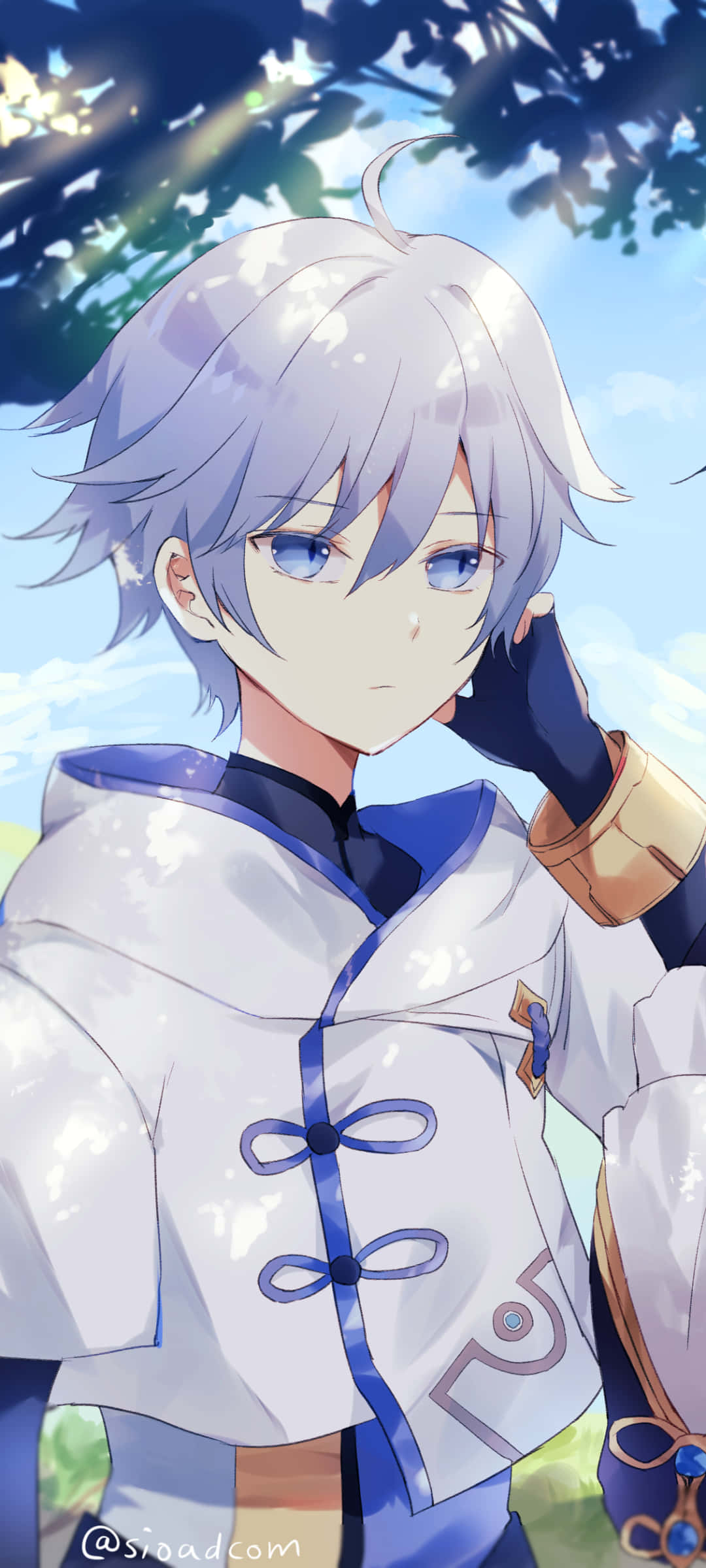 Chongyun, silver-haired anime boy, white robe, Full HD Phone Wallpaper