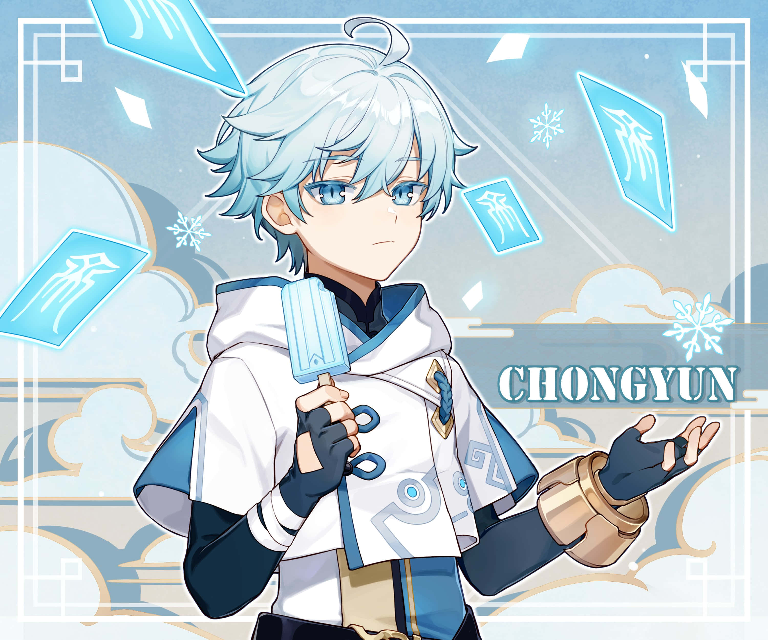 Chongyun, silver hair, blue eyes, 2K Desktop Wallpaper