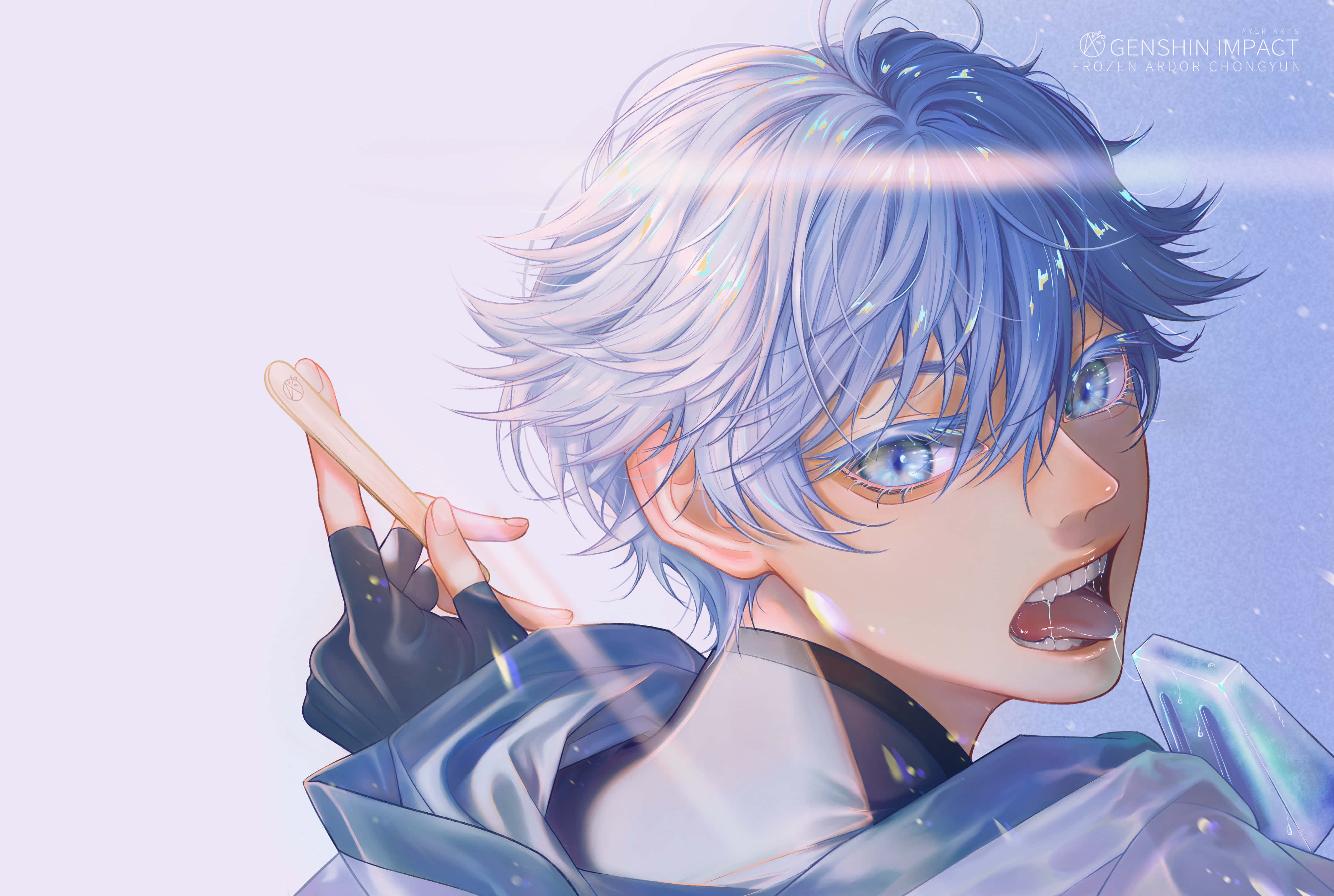 Chongyun, icy blue hair, icy blue eyes, 4K Desktop Wallpaper