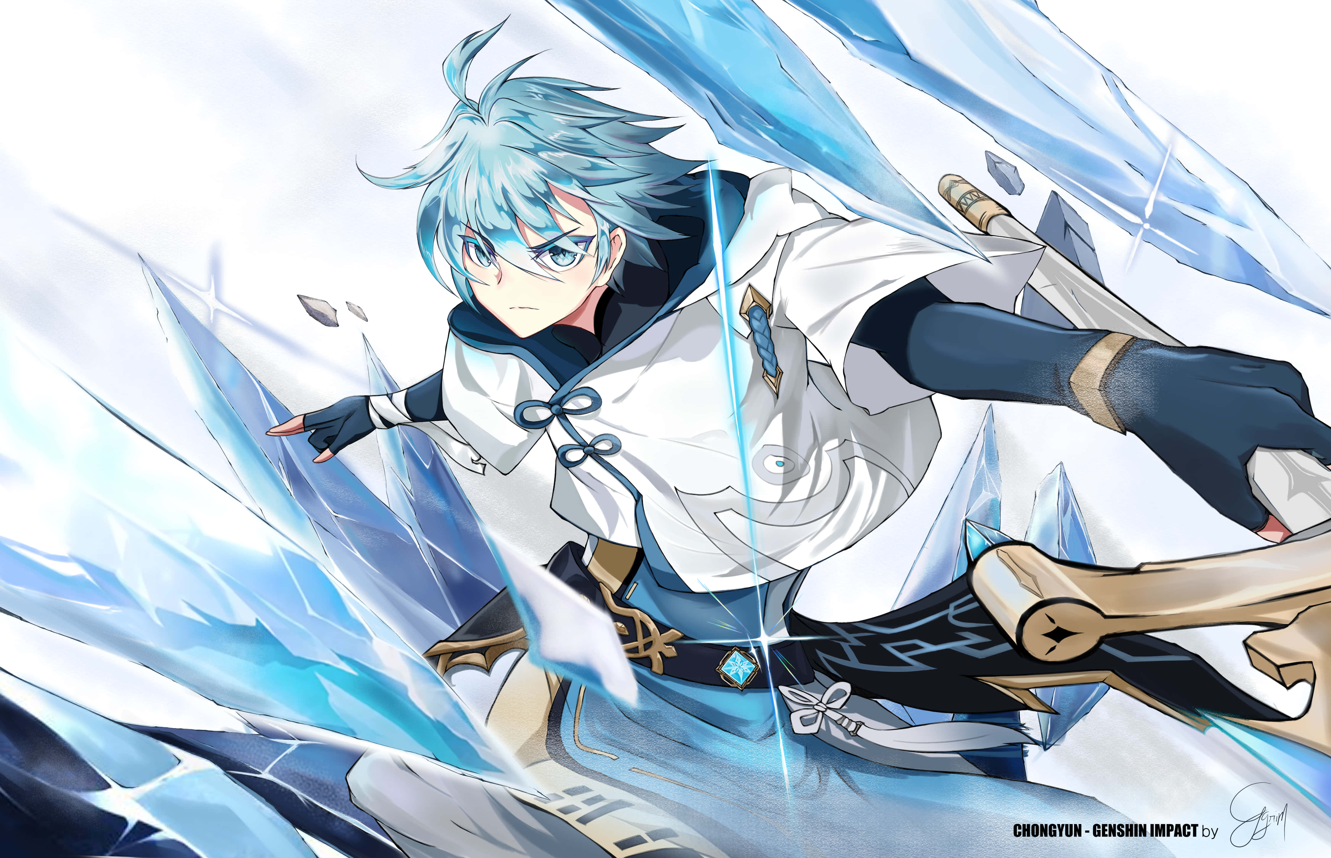 Chongyun, blue-haired, anime warrior, 4K Desktop Wallpaper