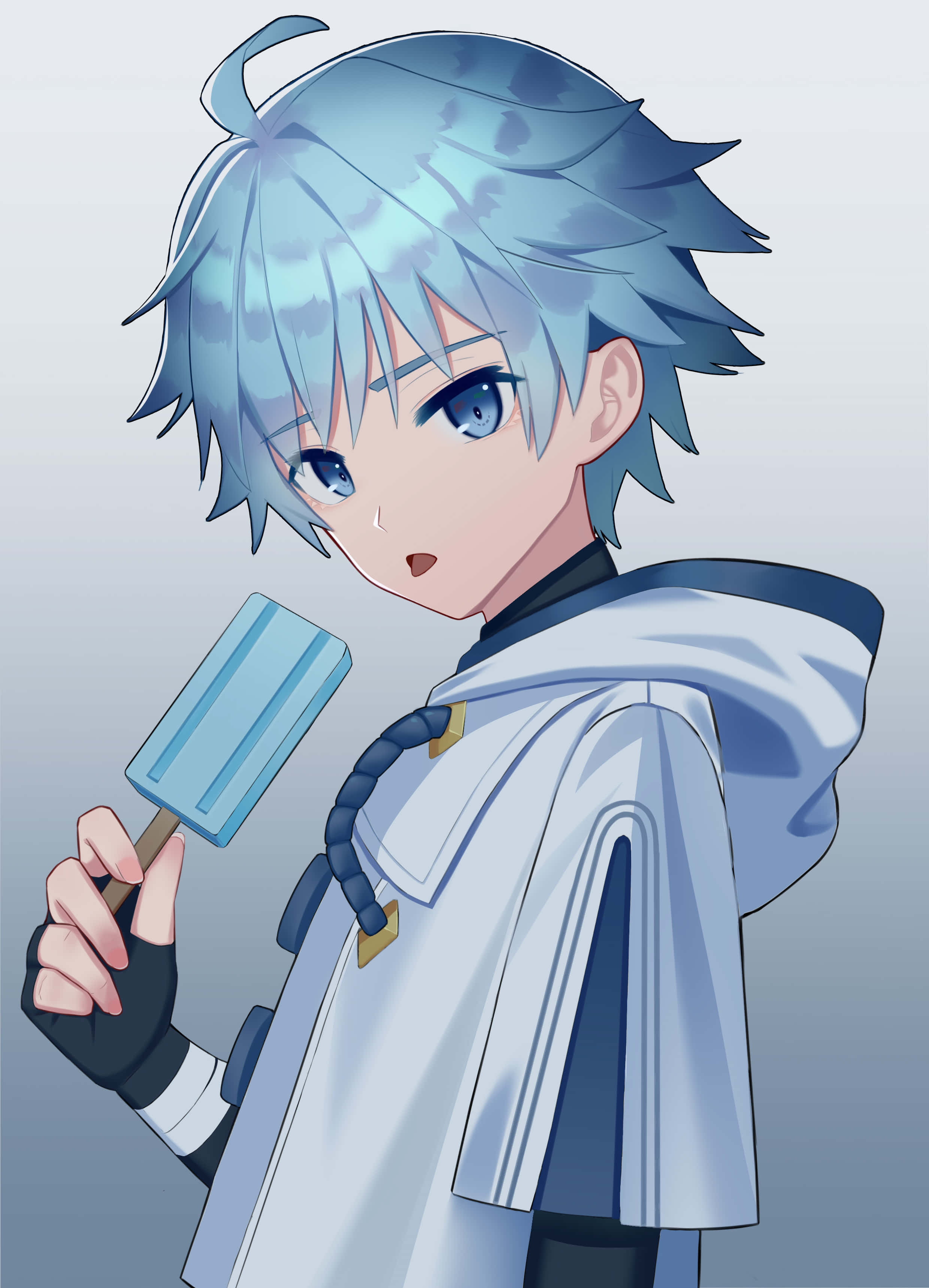 Chongyun, blue-haired anime boy, white coat, 2K Phone Wallpaper