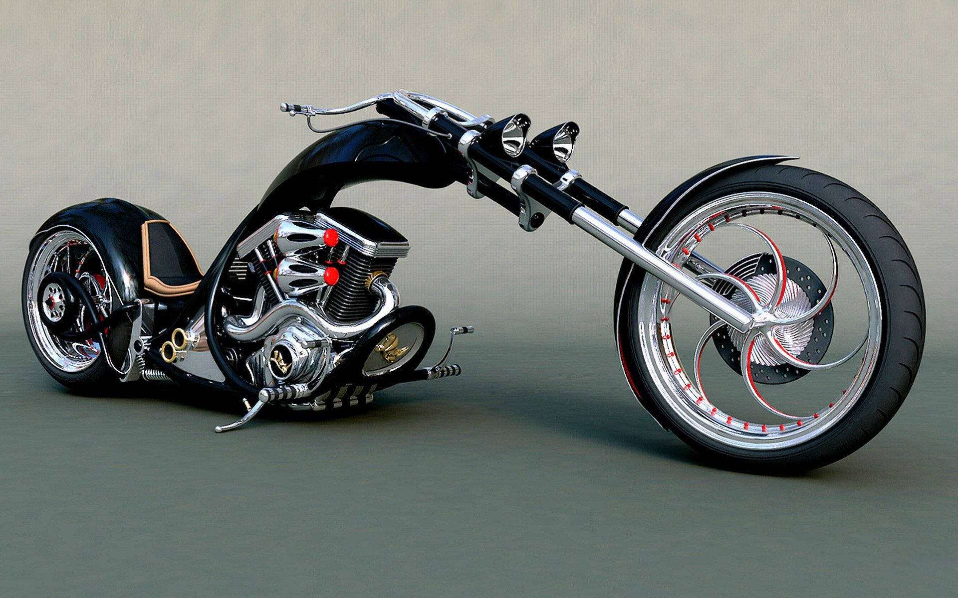 chopper motorcycle, chrome accents, red detailing, Full HD Desktop Wallpaper