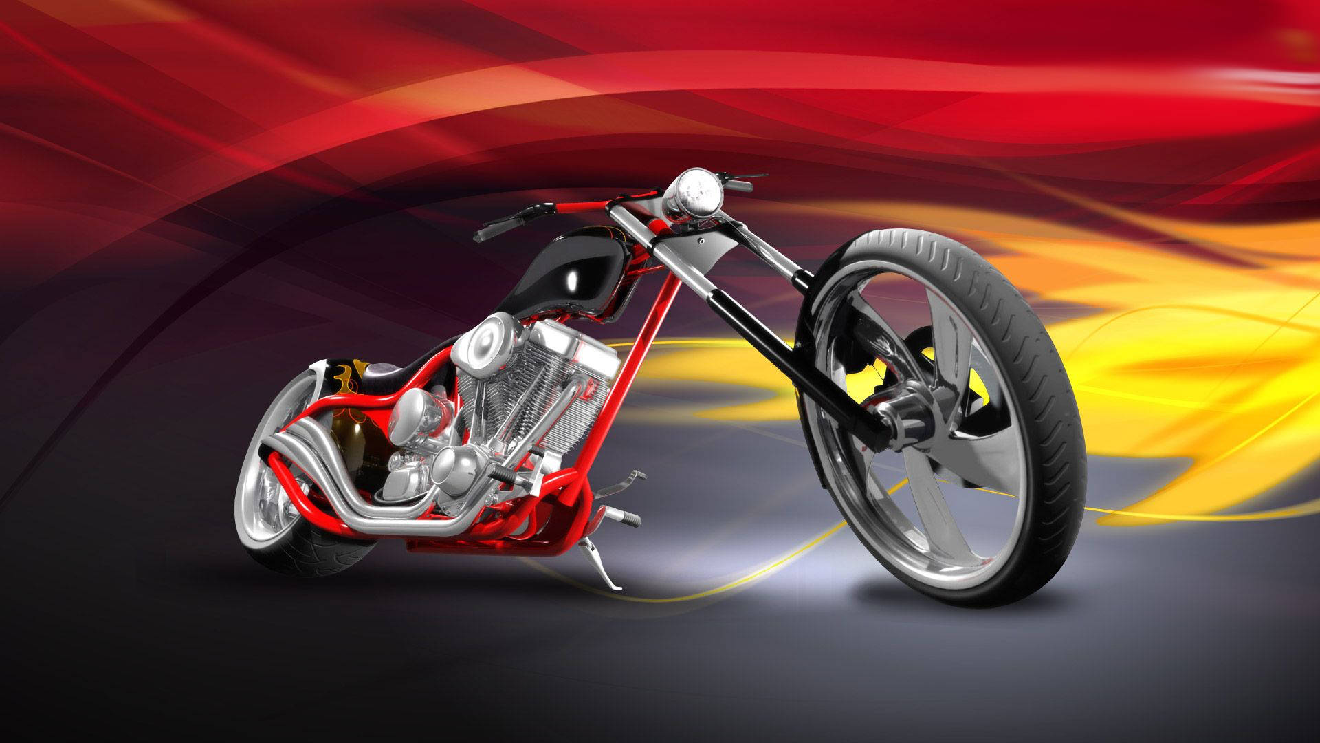 chopper motorcycle, red and chrome, flame accents, Full HD Desktop Wallpaper