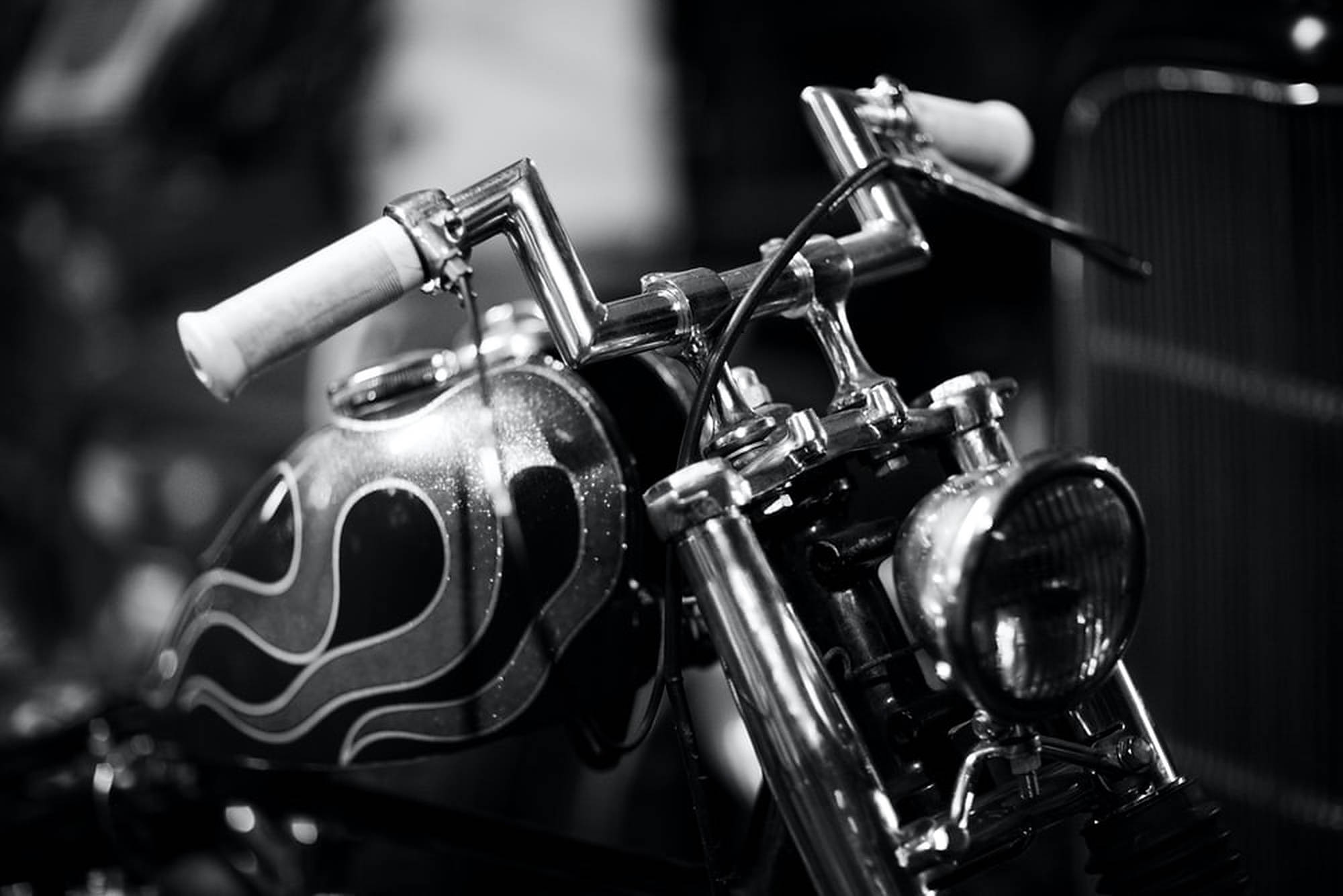 chopper motorcycle, chrome handlebars, fuel tank, Full HD Desktop Wallpaper