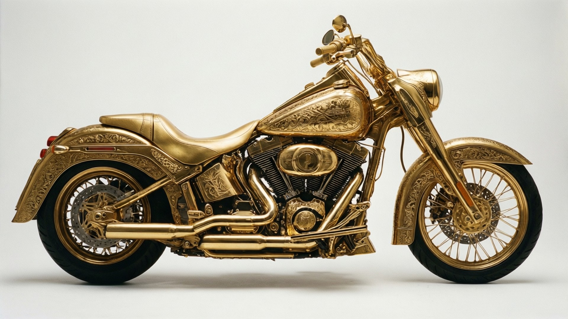 gold-plated, motorcycle, intricate engravings, Full HD Desktop Wallpaper