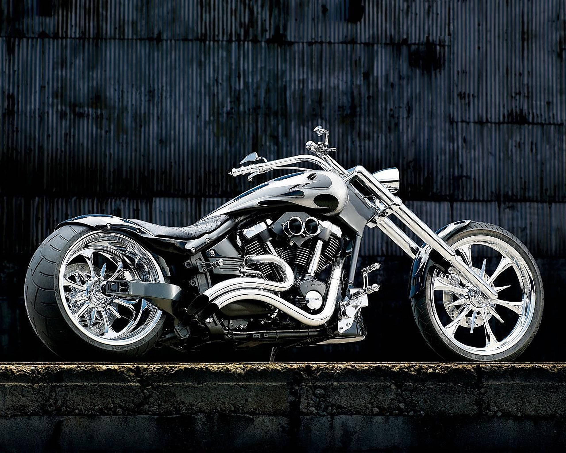 silver chopper motorcycle, gleaming chrome, custom chopper motorcycle, Full HD Desktop Wallpaper