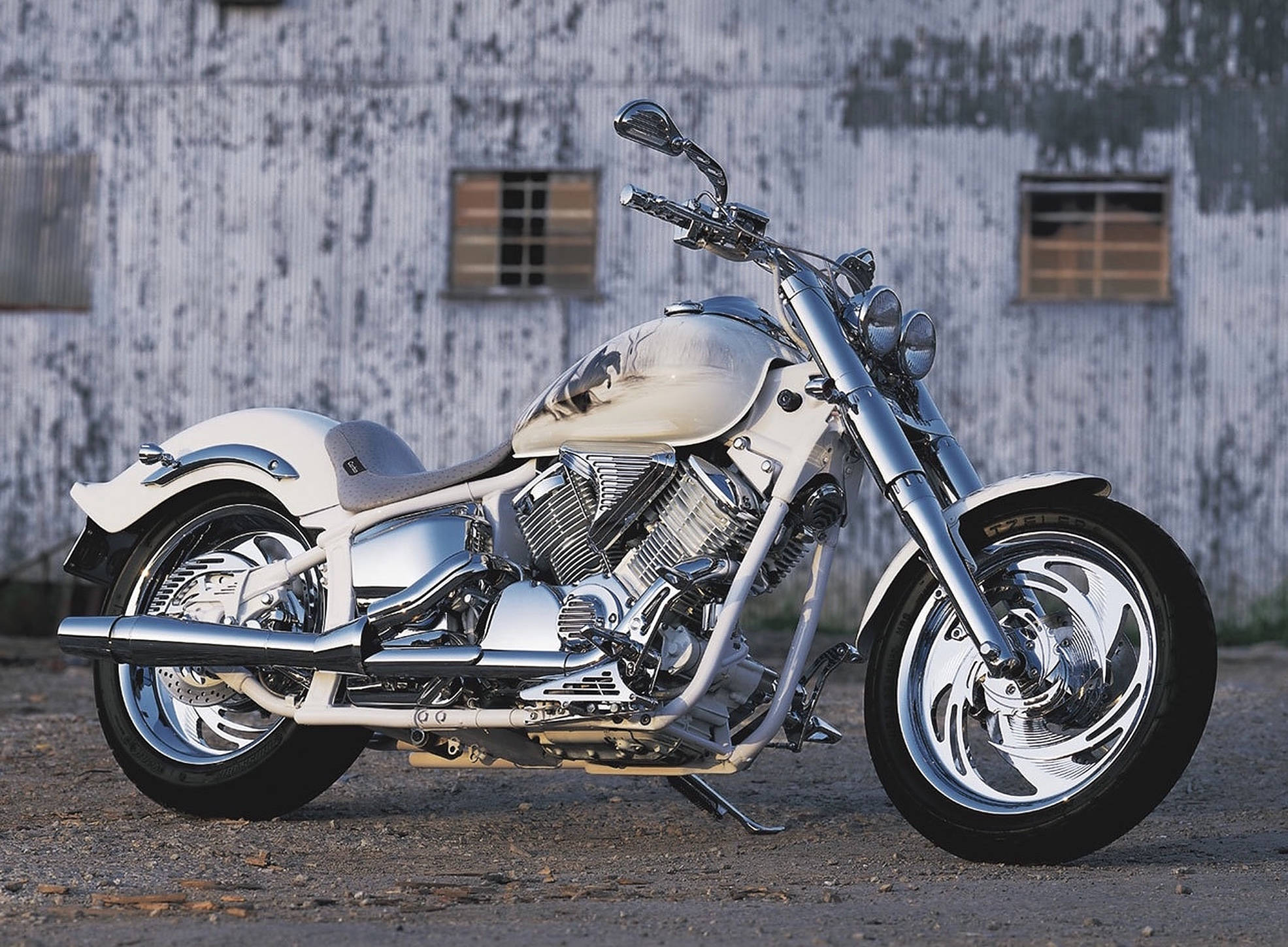 Pure White Chopper Motorcycle, gleaming chrome, white custom motorcycle, Full HD Desktop Wallpaper
