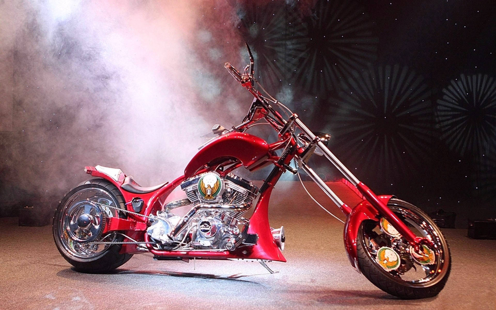 vibrant red chopper motorcycle, glossy red, chrome accents, Full HD Desktop Wallpaper