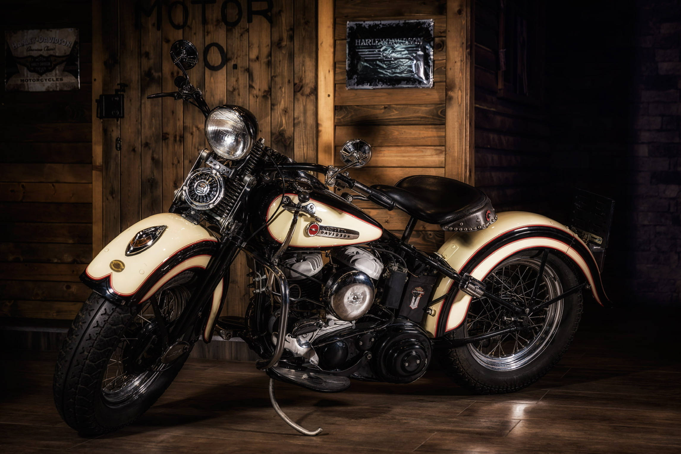 white chopper motorcycle, cream and black, vintage Harley-Davidson, Full HD Desktop Wallpaper