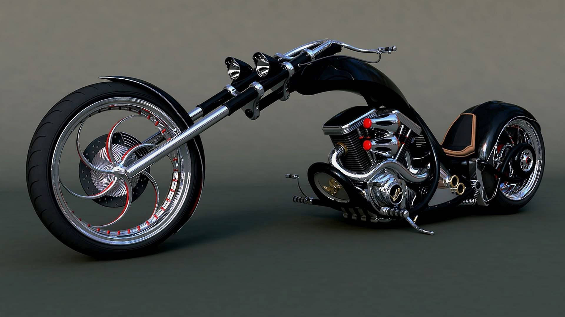 chopper motorcycle, long body, sleek black, Full HD Desktop Wallpaper