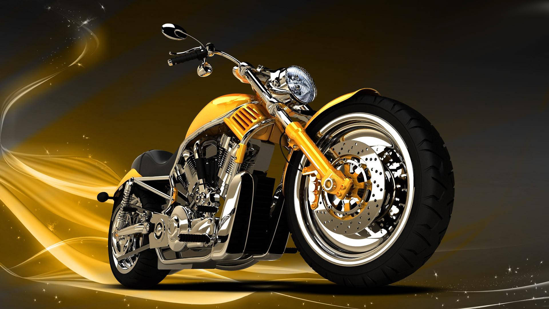 chopper motorcycle, vibrant yellow, chrome accents, Full HD Desktop Wallpaper