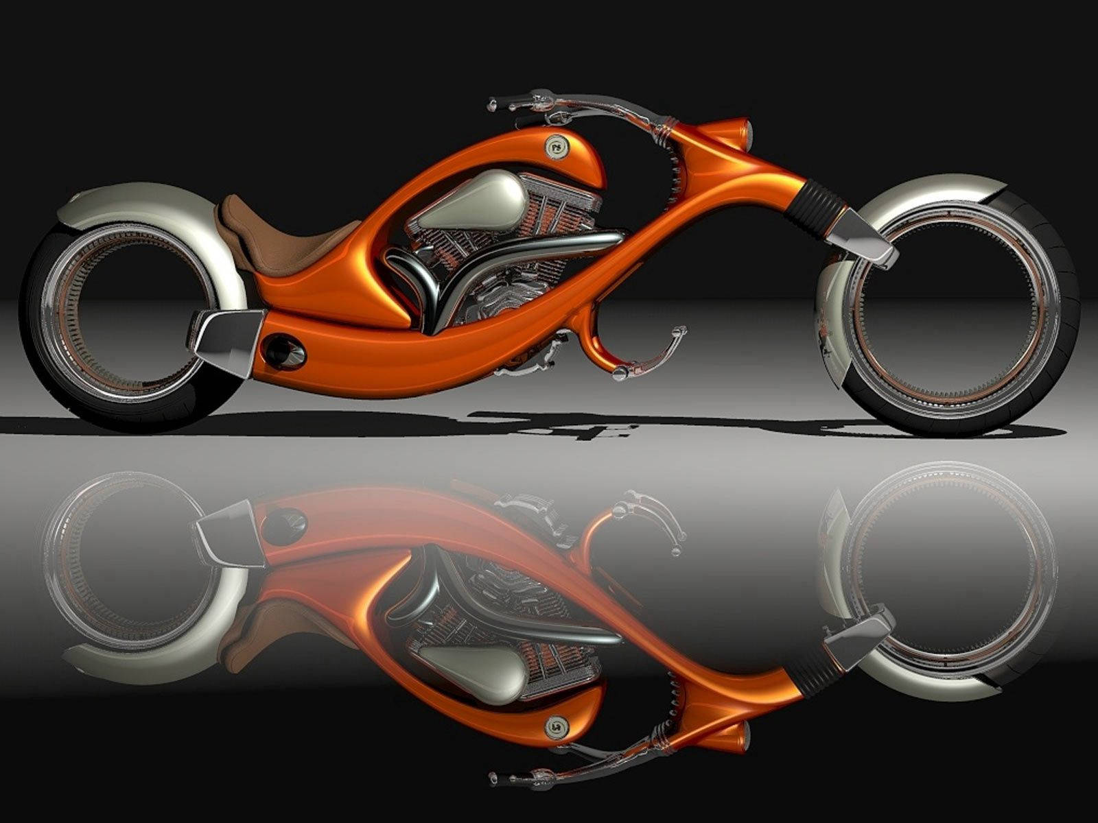 futuristic orange motorcycle, chopper motorcycle, chrome accents, HD Desktop Wallpaper