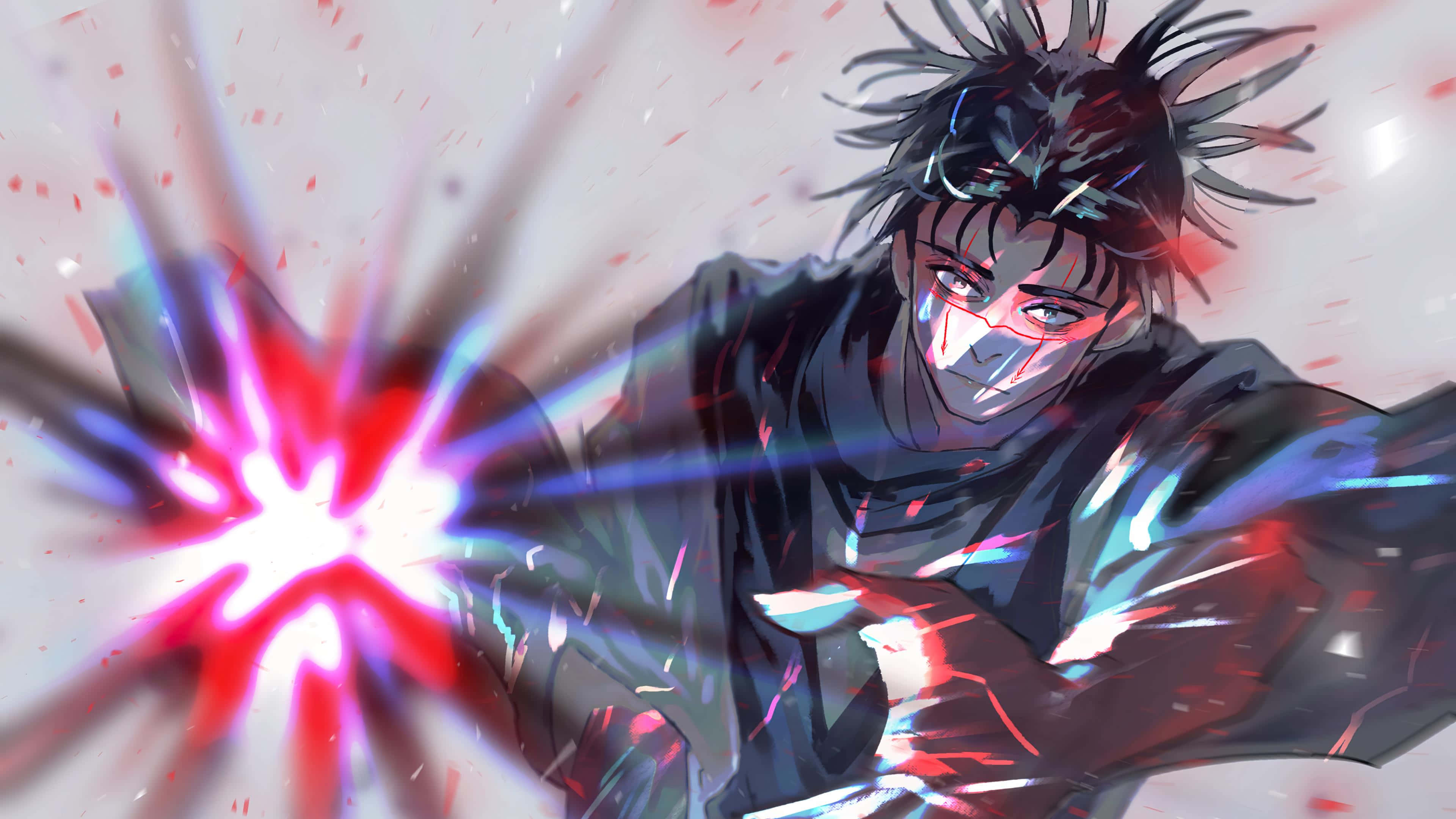 Choso, spiky black hair, glowing red eyes, 4K Desktop Wallpaper