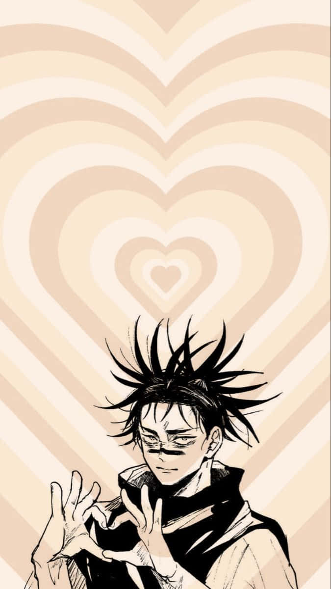 Choso Heart Aesthetic, spiky-haired anime character, heart with hands, SD Phone Wallpaper