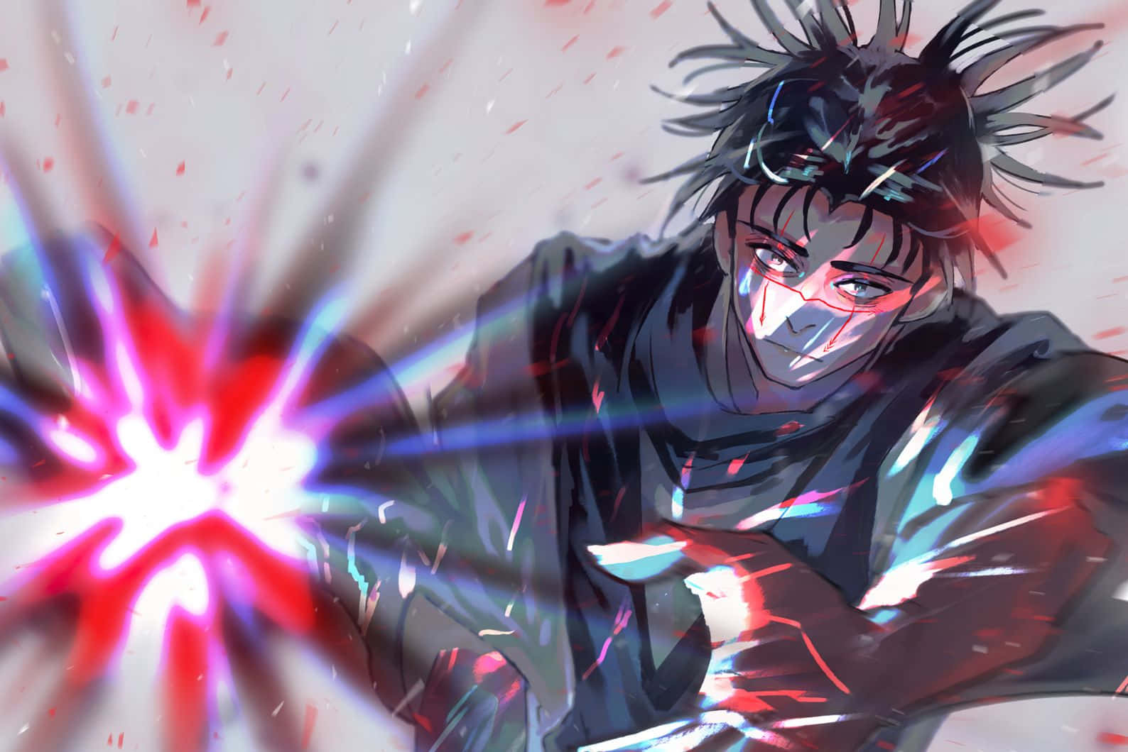 Choso, blood manipulation, vibrant red and blue energy blast, HD Desktop Wallpaper