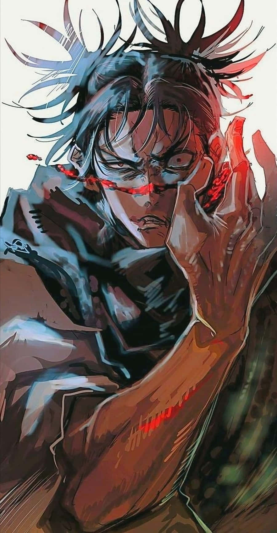 Choso, spiky hair, red streaks on face and hand, HD Phone Wallpaper