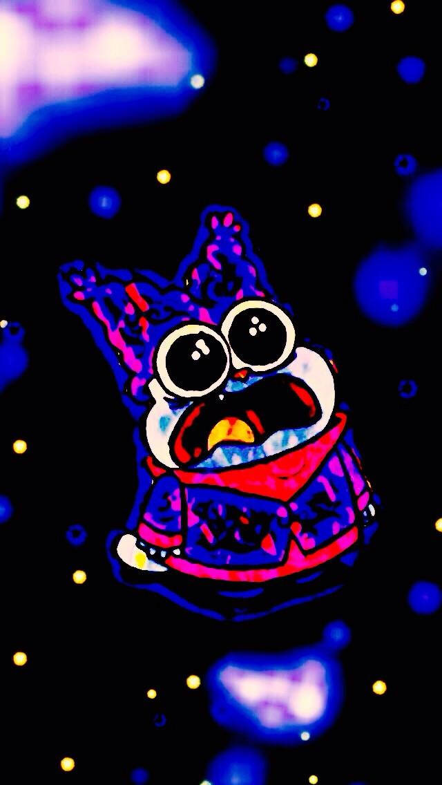 Chowder Cartoon, red scarf, glowing blue orbs, SD Phone Wallpaper