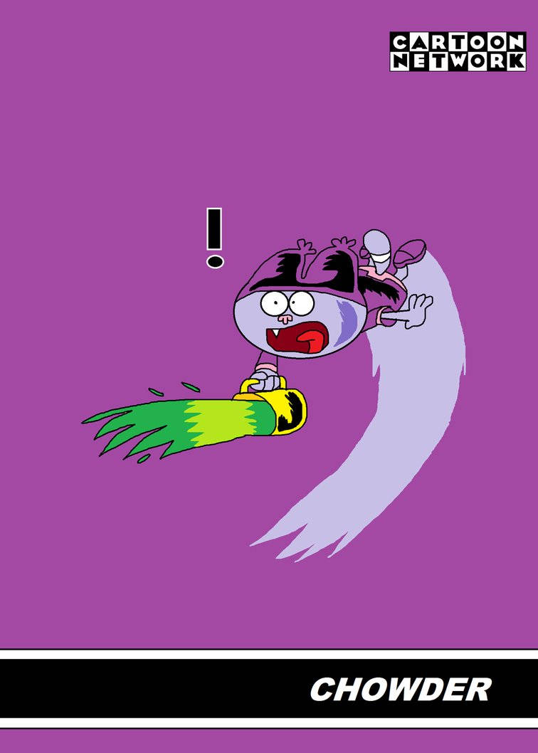 Chowder Cartoon, purple hat, green jetpack, SD Phone Wallpaper