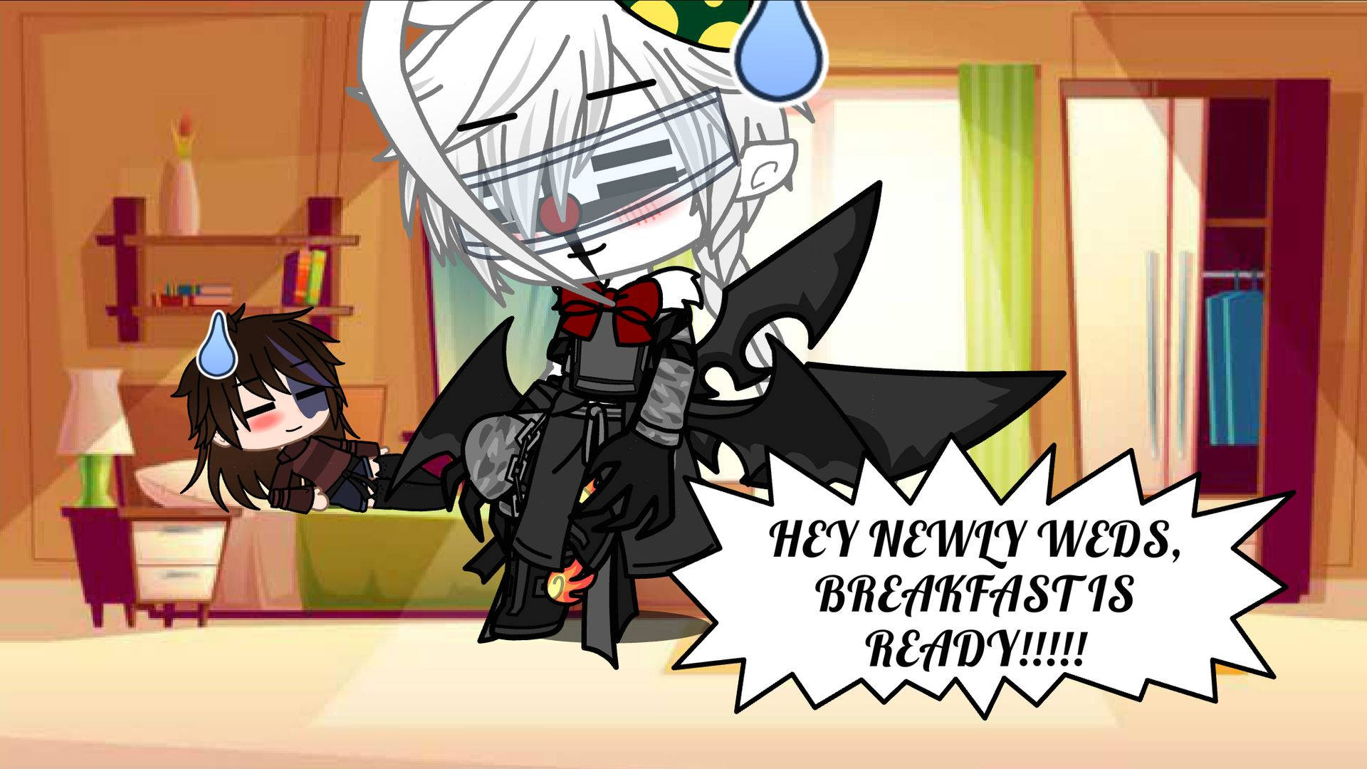 Chris Afton, white hair, bat wings, Full HD Desktop Wallpaper