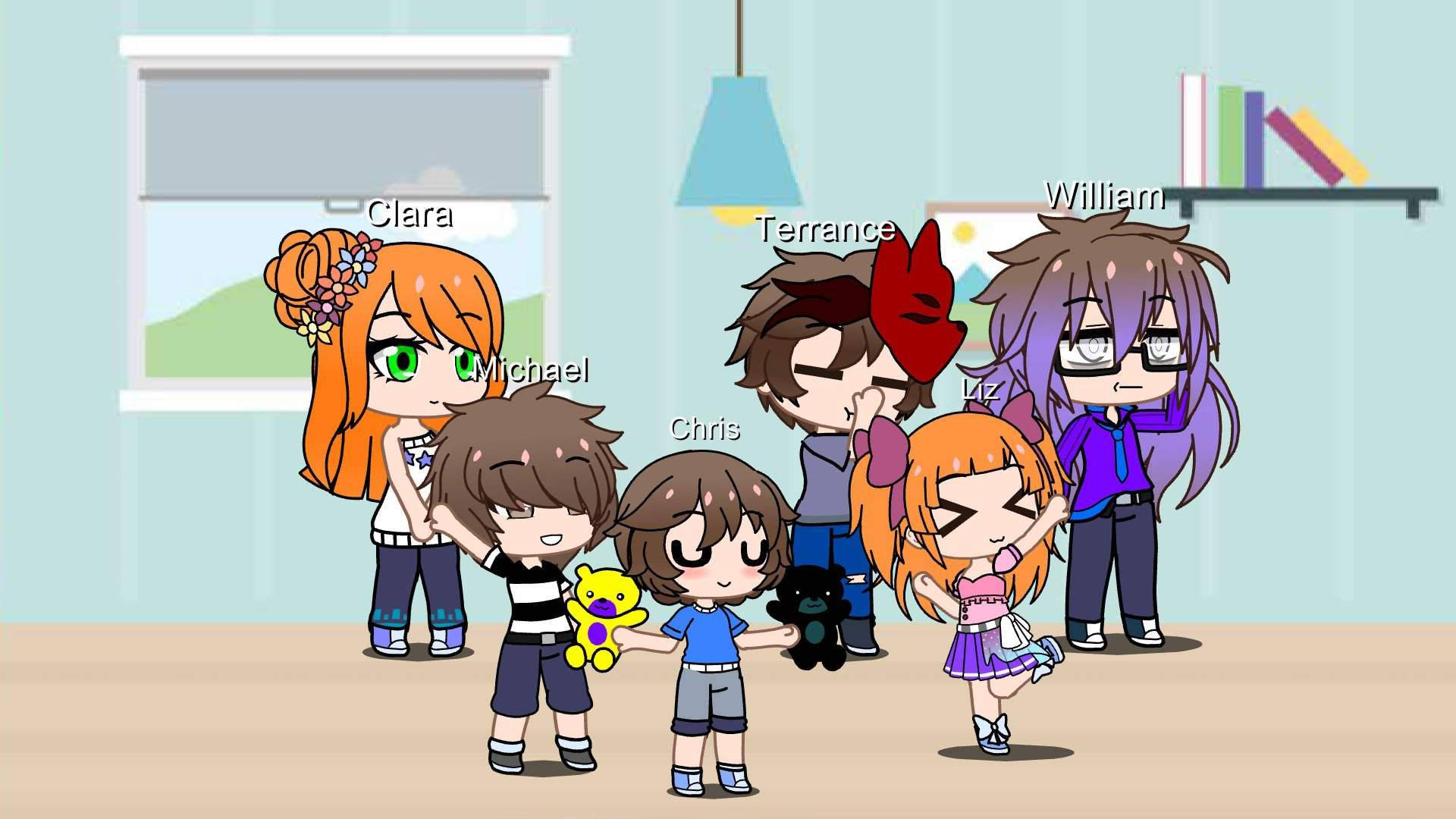 Chris Afton, anime-style chibi characters, distinct hair colors, Full HD Desktop Wallpaper