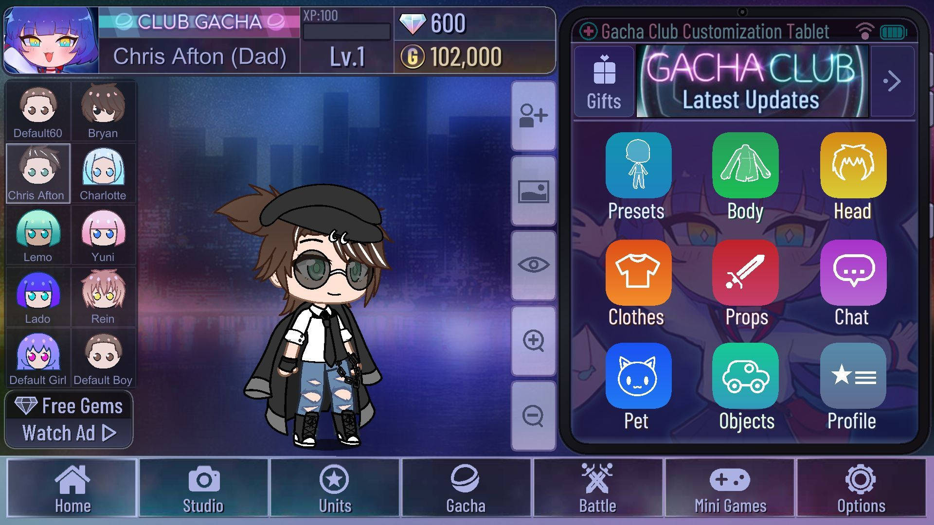 Chris Afton, chibi anime character, glasses, Full HD Desktop Wallpaper