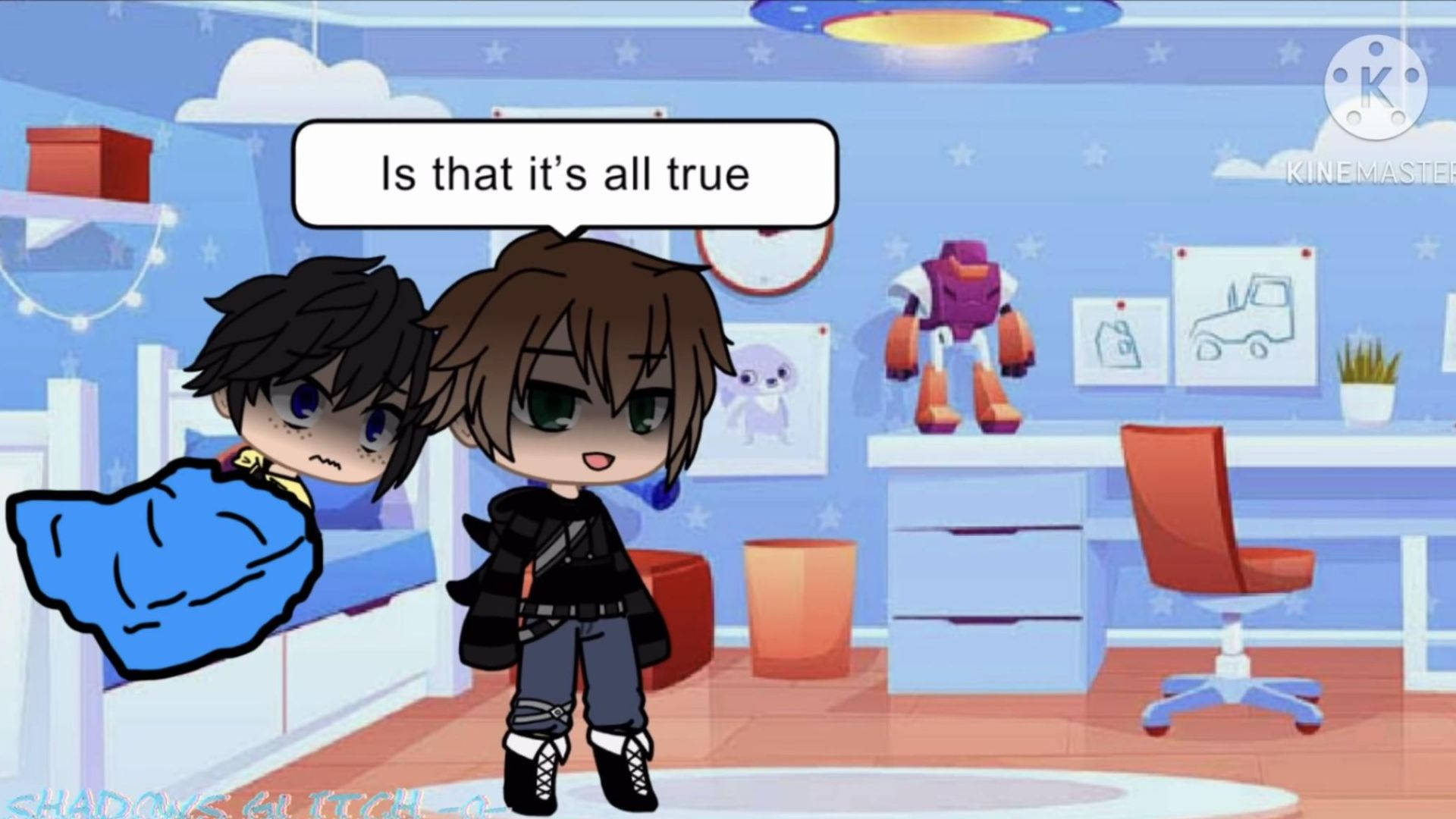 Chris Afton, chibi anime characters, blue starry bedroom, Full HD Desktop Wallpaper