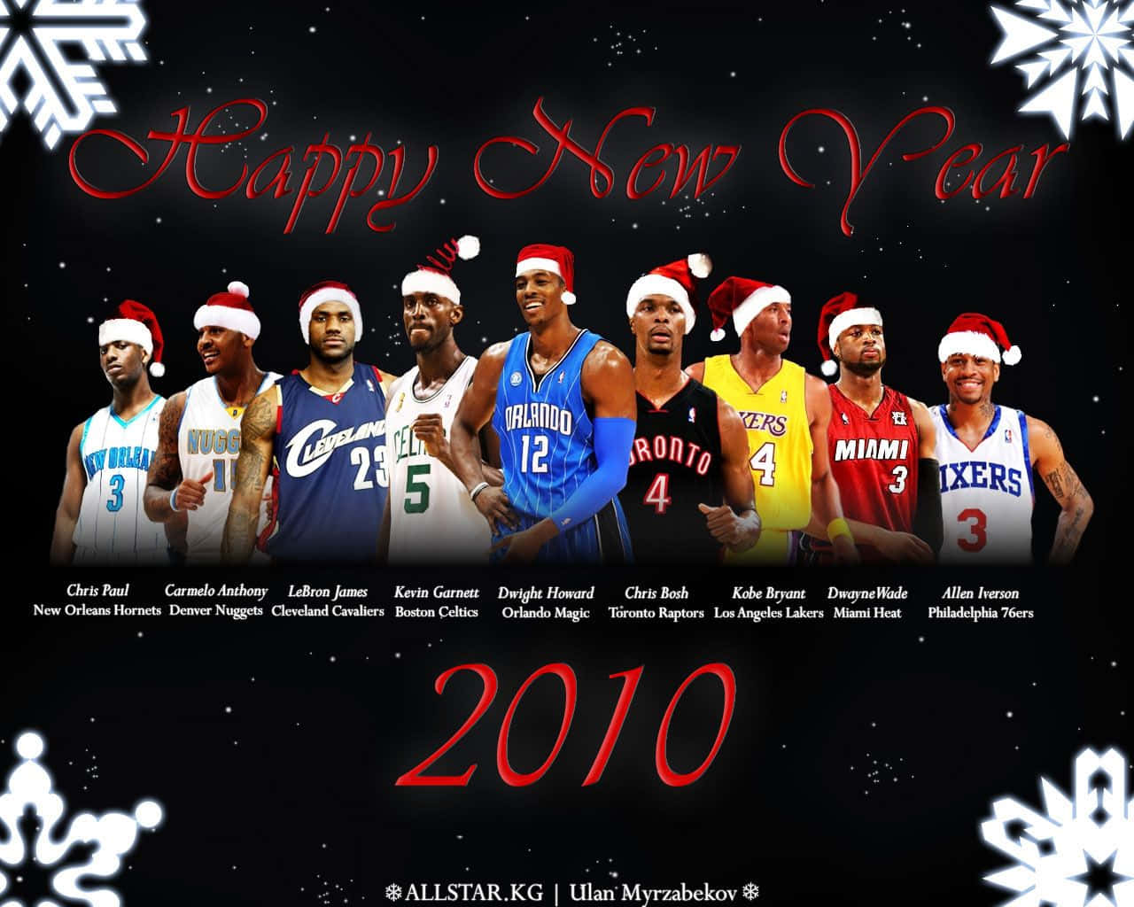 Chris Bosh, Happy New Year 2010, red and white Santa hats, HD Desktop Wallpaper