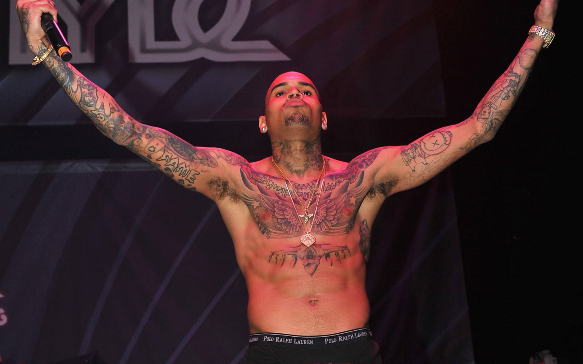 Chris Brown, tattooed male performer, stage, Full HD Desktop Wallpaper