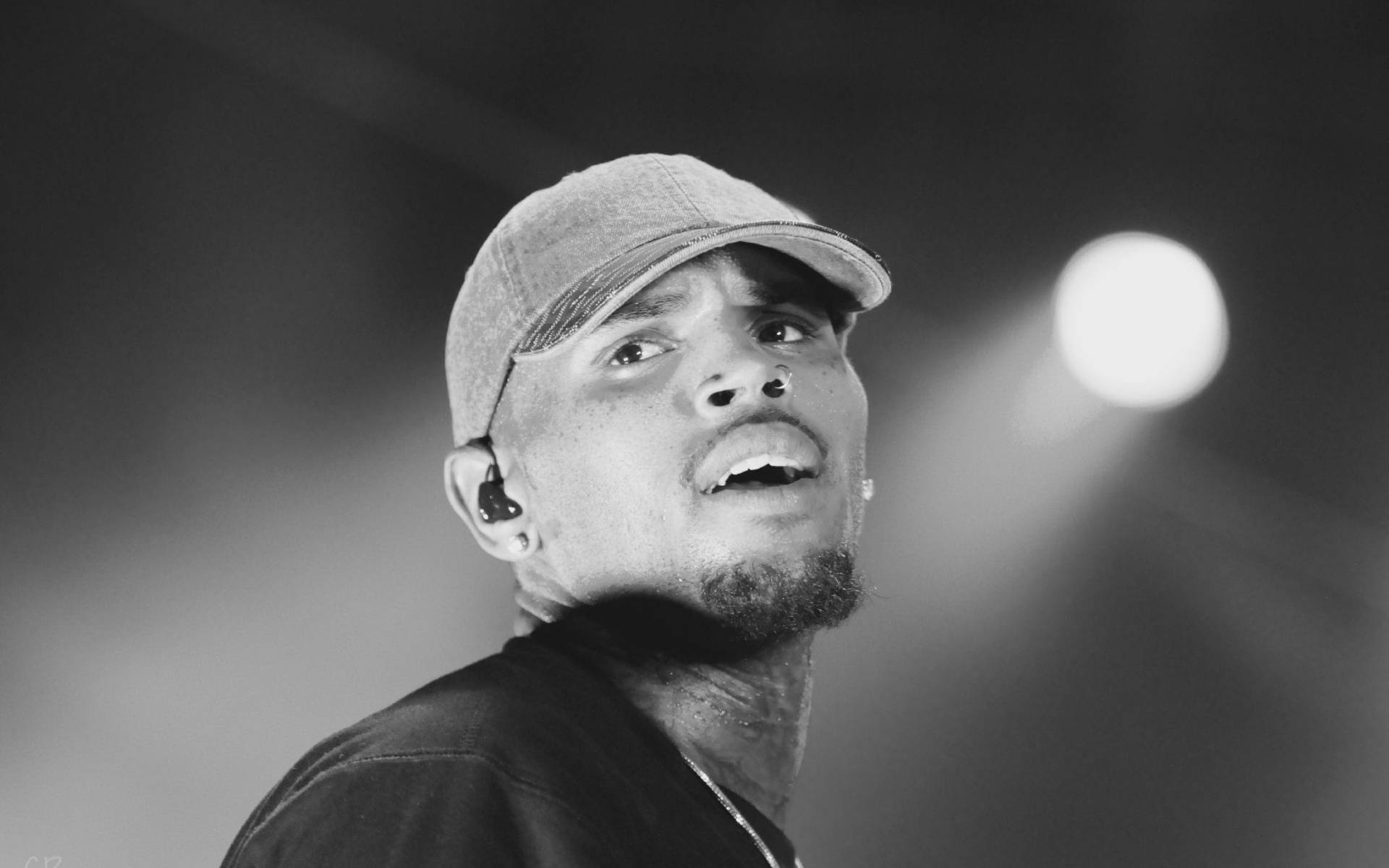 Chris Brown, grayscale, stage lights, Full HD Desktop Wallpaper