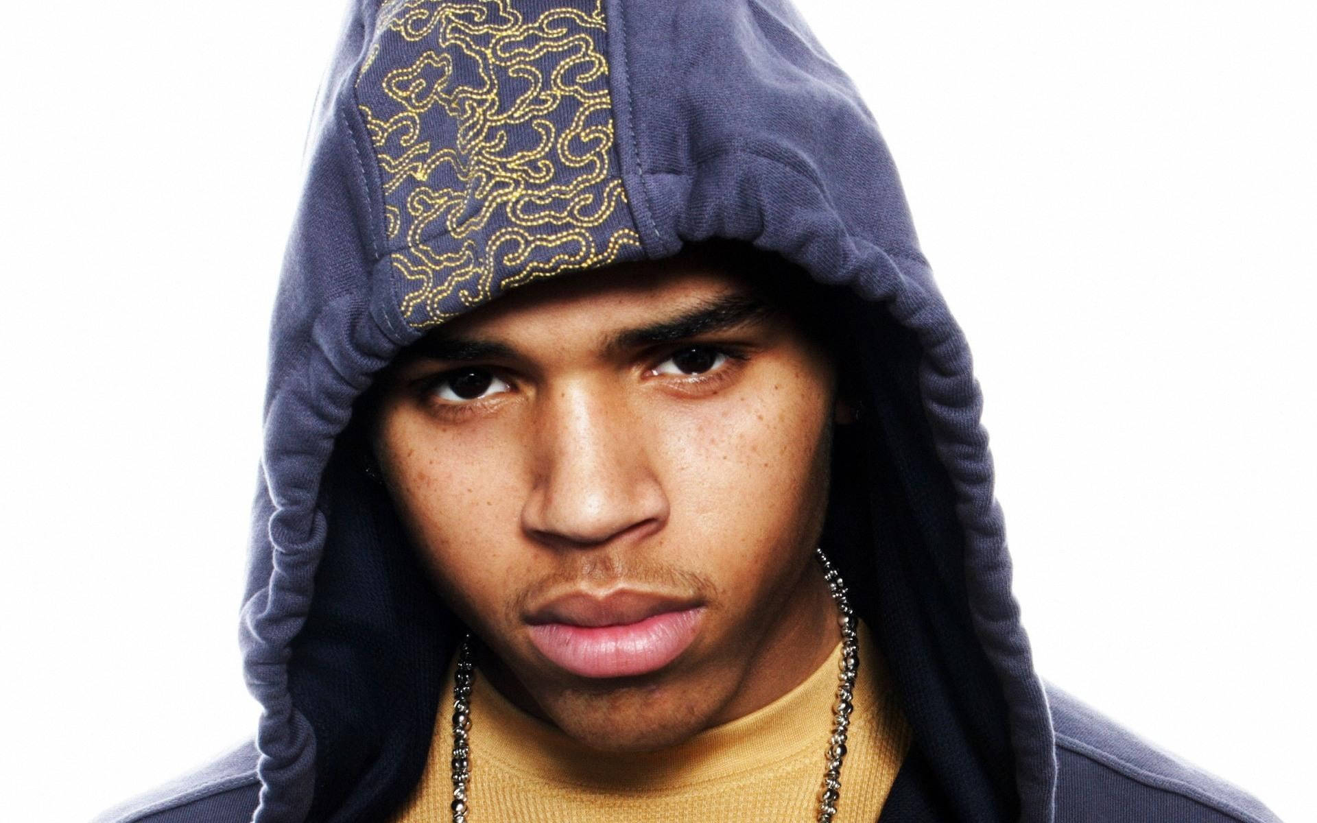 Chris Brown, dark blue hoodie, gold embroidery, Full HD Desktop Wallpaper