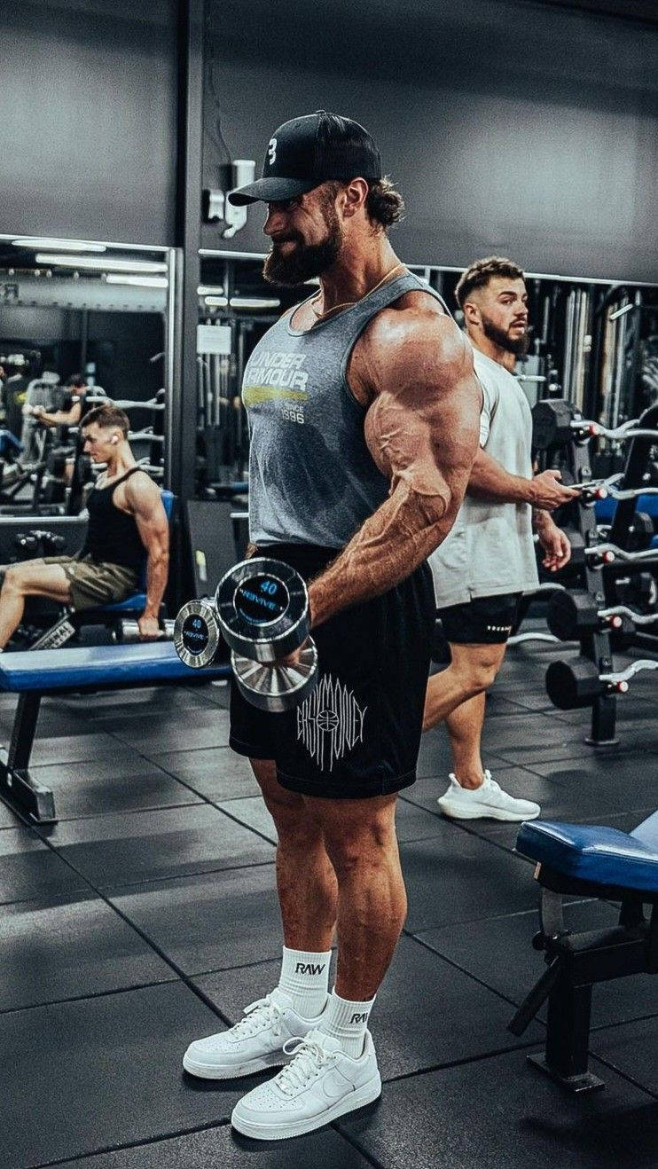 Chris Bumstead, dumbbells, modern gym, HD Phone Wallpaper
