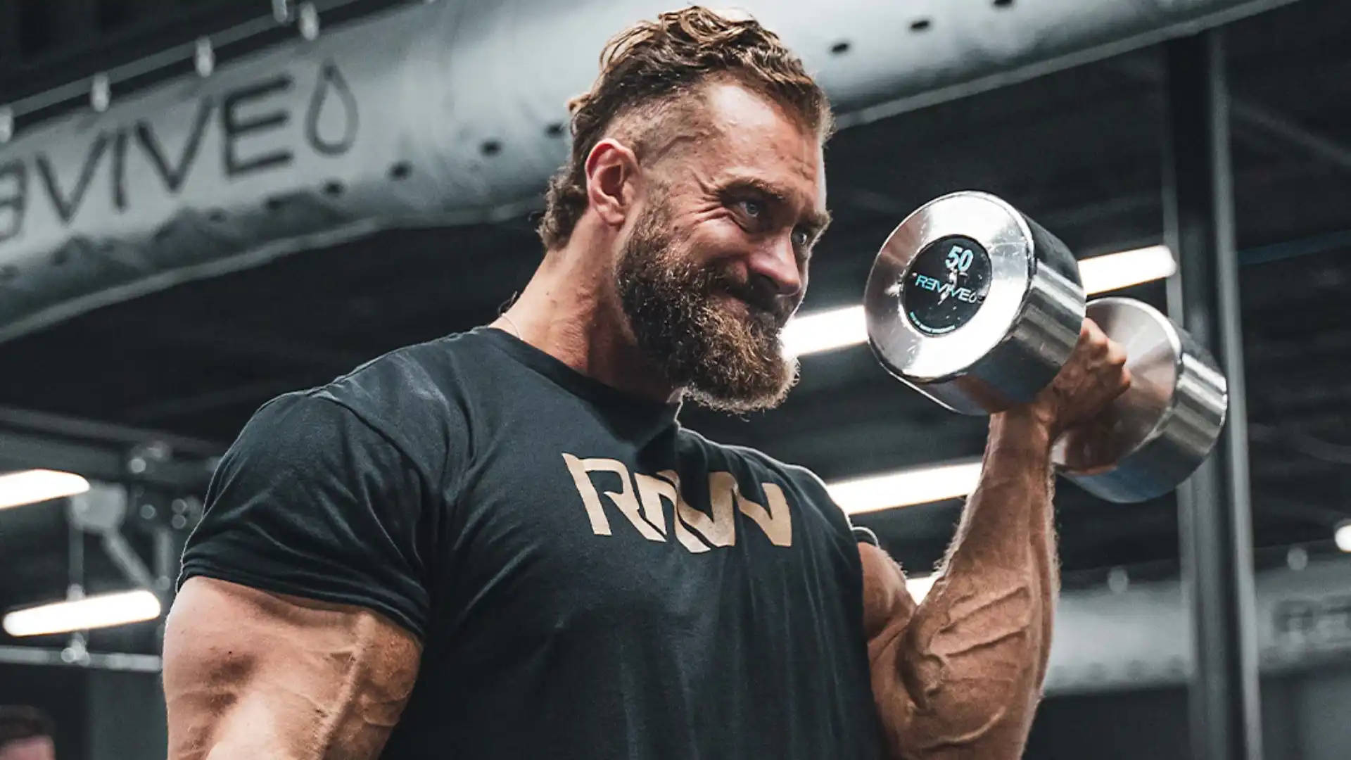 Chris Bumstead, 50lb dumbbell, gym, Full HD Desktop Wallpaper