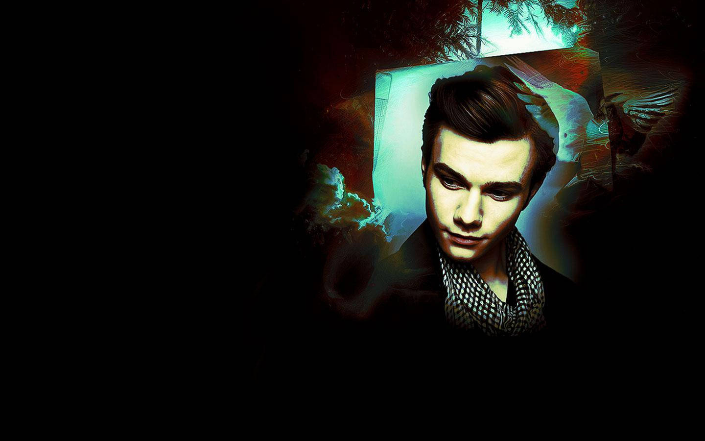 Chris Colfer, dark hair, scarf, HD Desktop Wallpaper
