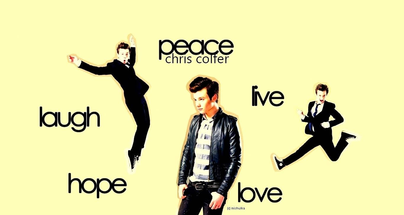 Chris Colfer, leather jacket, floating words, HD Desktop Wallpaper
