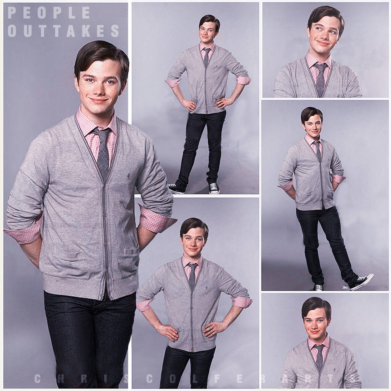 Chris Colfer, gray cardigan, pink shirt, HD Desktop Wallpaper